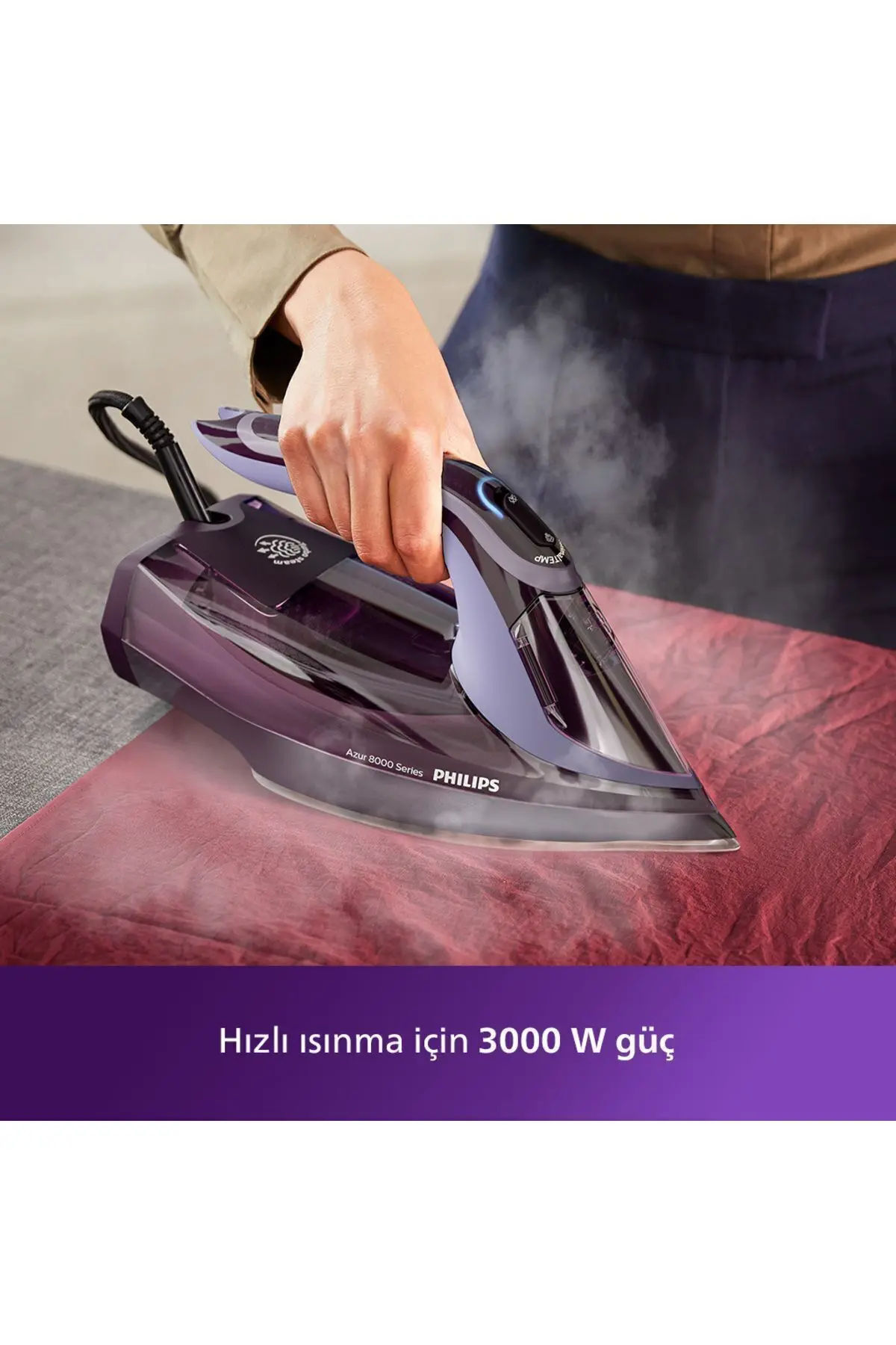 Philips 8000 Serisi Azur Buharlı Ütü, 3000W, SteamGlide, 240 g Şok Buhar, Sıfır Yanık Garantisi, DST8021/30