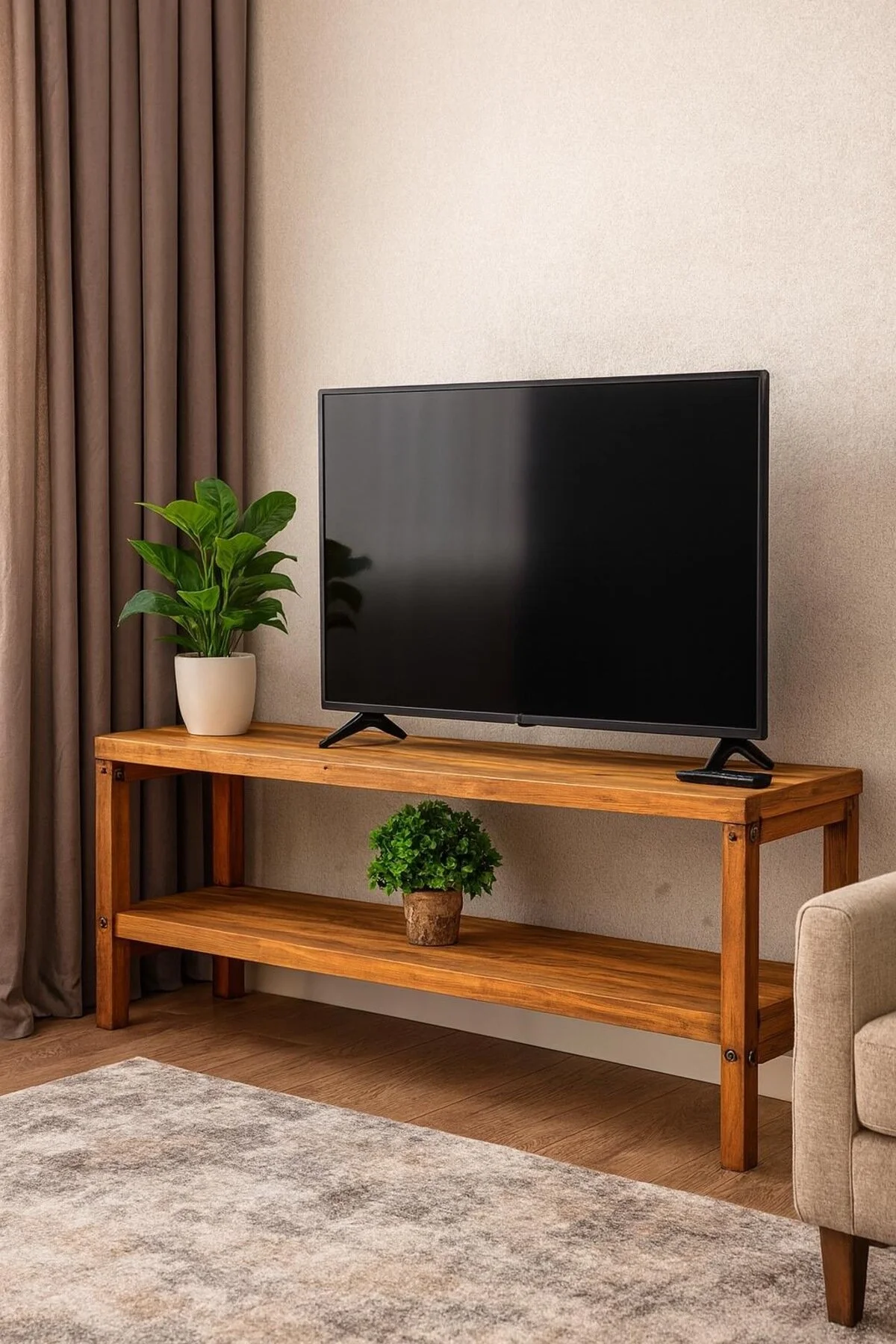 pinoxi Ahşap Tv Sehpası Tv Ünitesi Tv Stand Eskitme Ceviz Renk