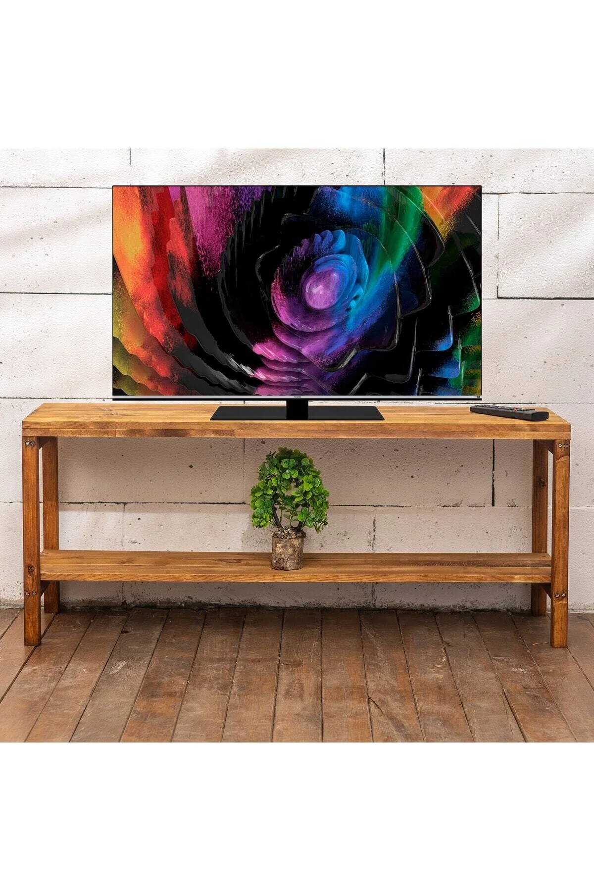 pinoxi Ahşap Tv Sehpası Tv Ünitesi Tv Stand Eskitme Ceviz Renk