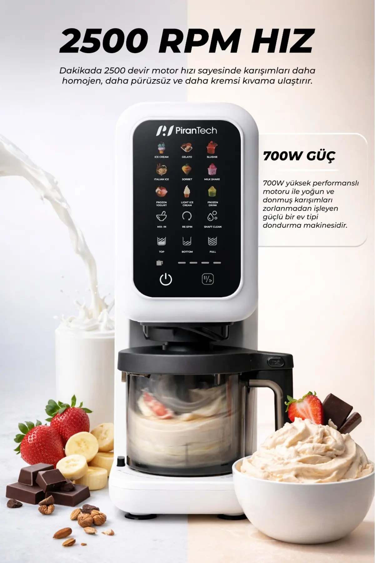 PiranTech DM-26 700W Dondurma Makinesi | Jelato, Sorbe, Milkshake Yapma Makinesi