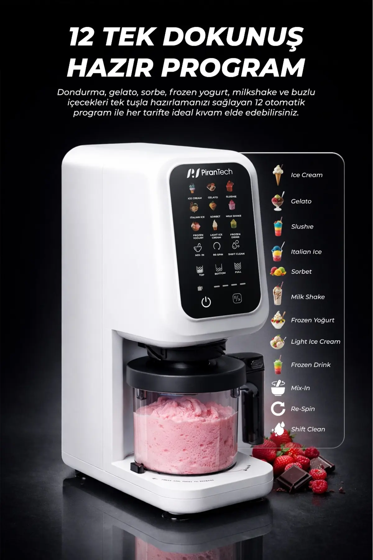 PiranTech DM-26 700W Dondurma Makinesi | Jelato, Sorbe, Milkshake Yapma Makinesi