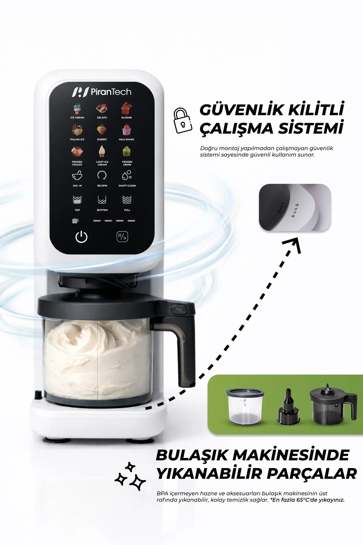 PiranTech DM-26 700W Dondurma Makinesi | Jelato, Sorbe, Milkshake Yapma Makinesi