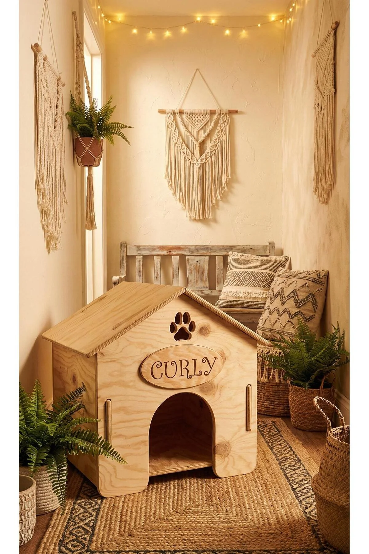 PitrakStore İÇ MEKAN KEDİ-KÖPEK EVİ KULUBESİ İSİMLİKLİ 12mm ÇAM AĞACI KOLAY MONTAJ