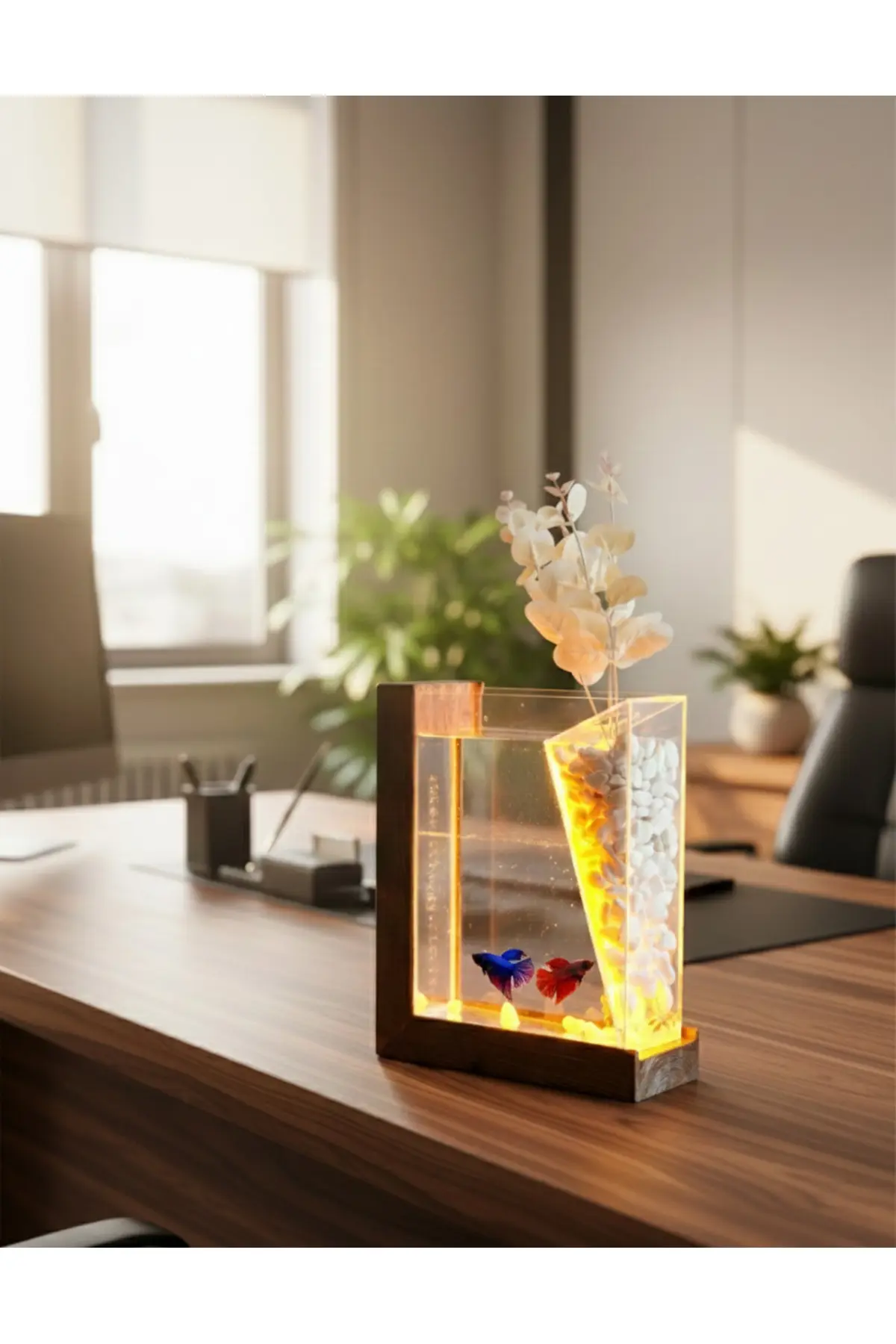 Poyel Decor Aura Wood Amber LED’li Beta Akvaryum