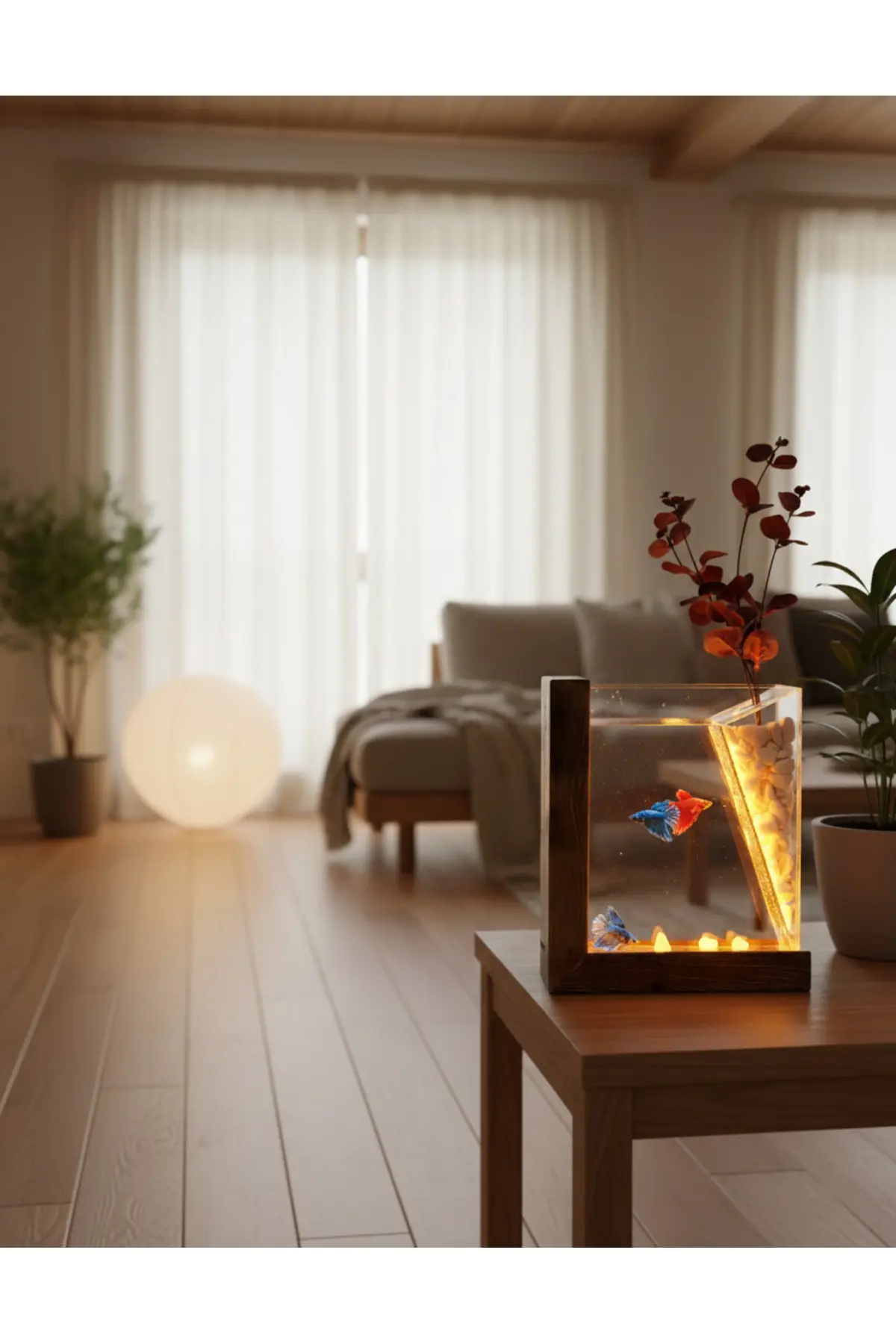Poyel Decor Aura Wood Amber LED’li Beta Akvaryum
