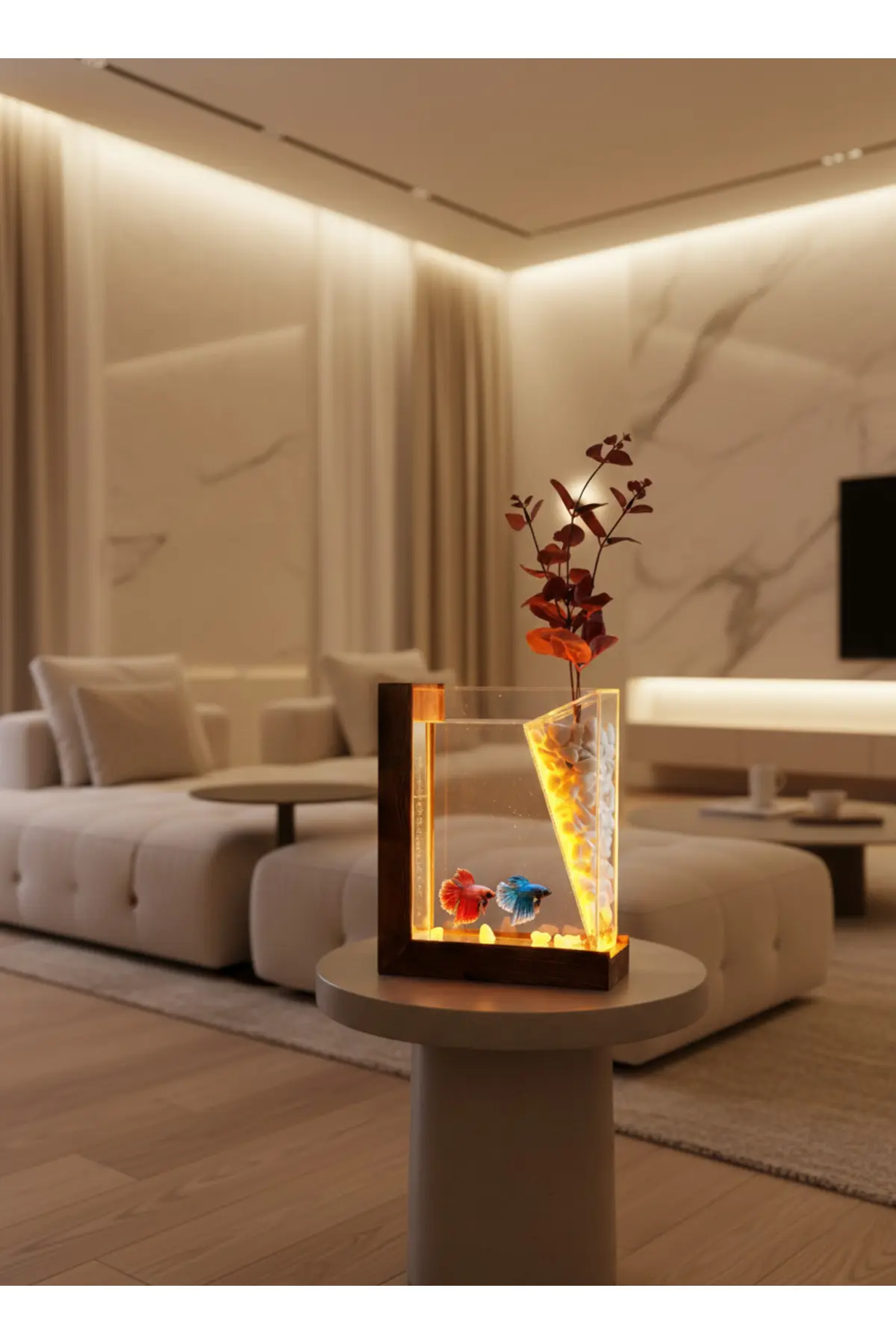 Poyel Decor Aura Wood Amber LED’li Beta Akvaryum