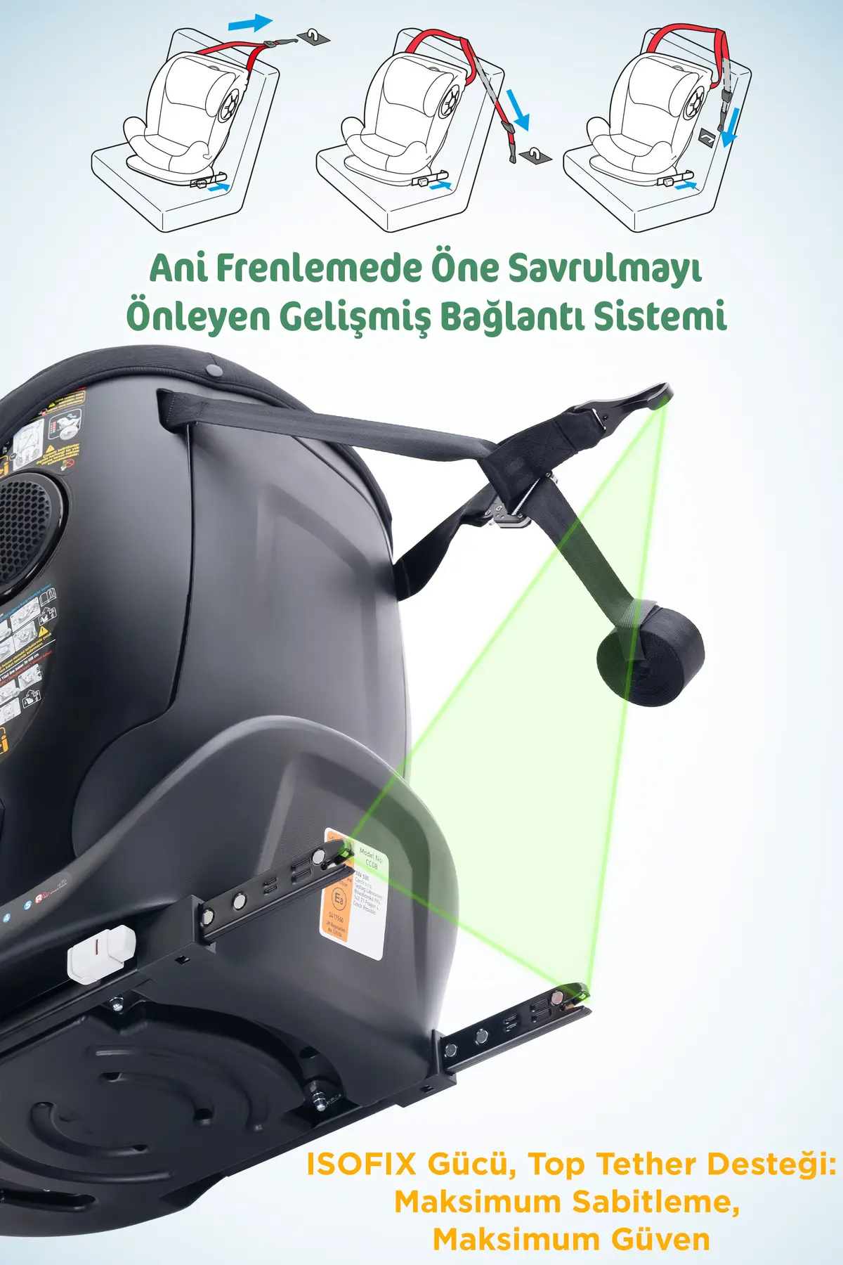Prego Odinfix Alarmlı 360 Derece Dönebilen -0-36 Kg -İ-Size Belgeli - Top Tetherlı Oto Koltuğu