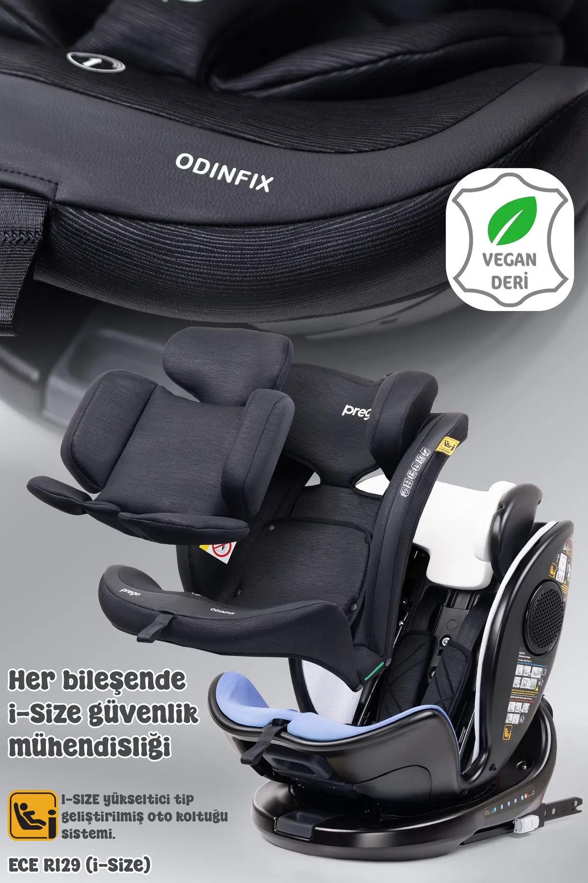 Prego Odinfix Alarmlı 360 Derece Dönebilen -0-36 Kg -İ-Size Belgeli - Top Tetherlı Oto Koltuğu