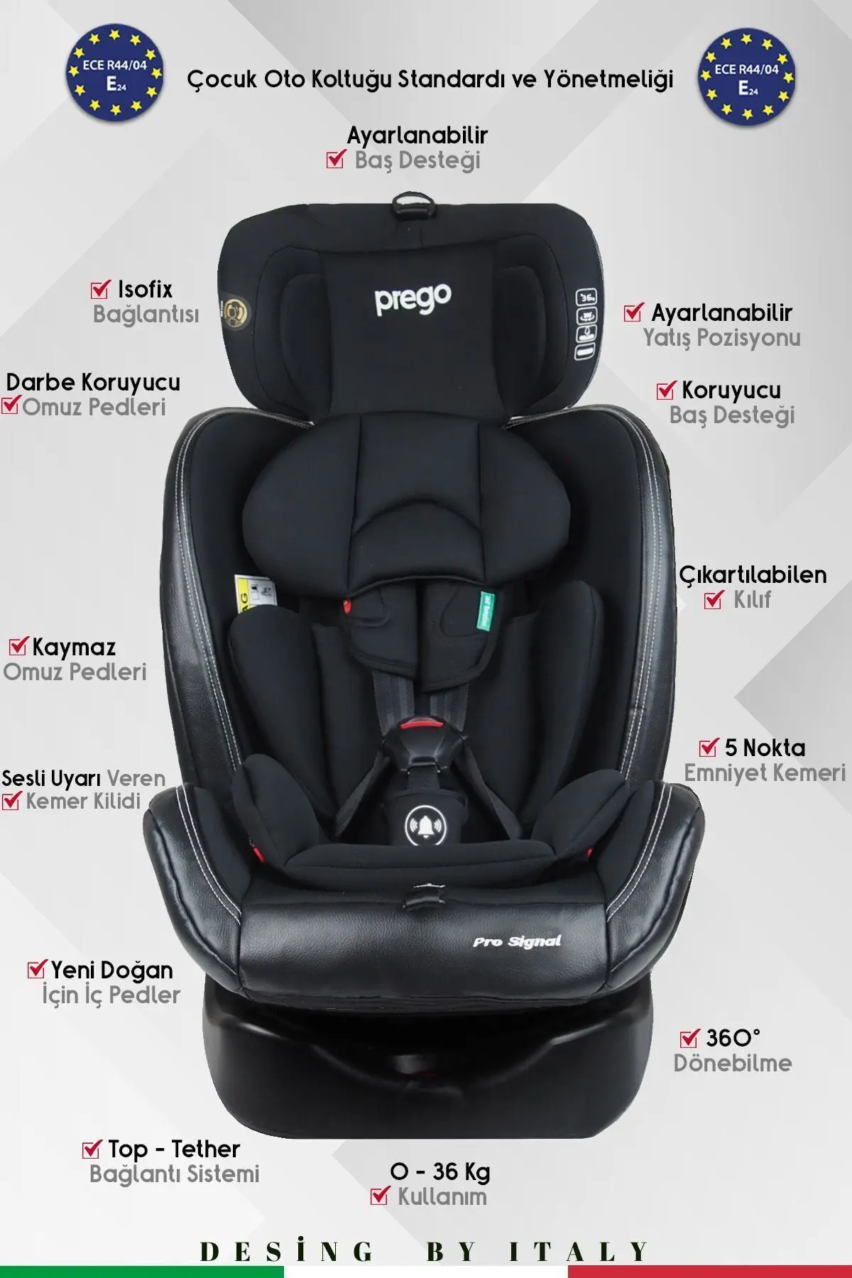 Prego Profix Pro Signal 360 Derece Dönebilen 0-36 Kg Isofixli Oto Koltuğu