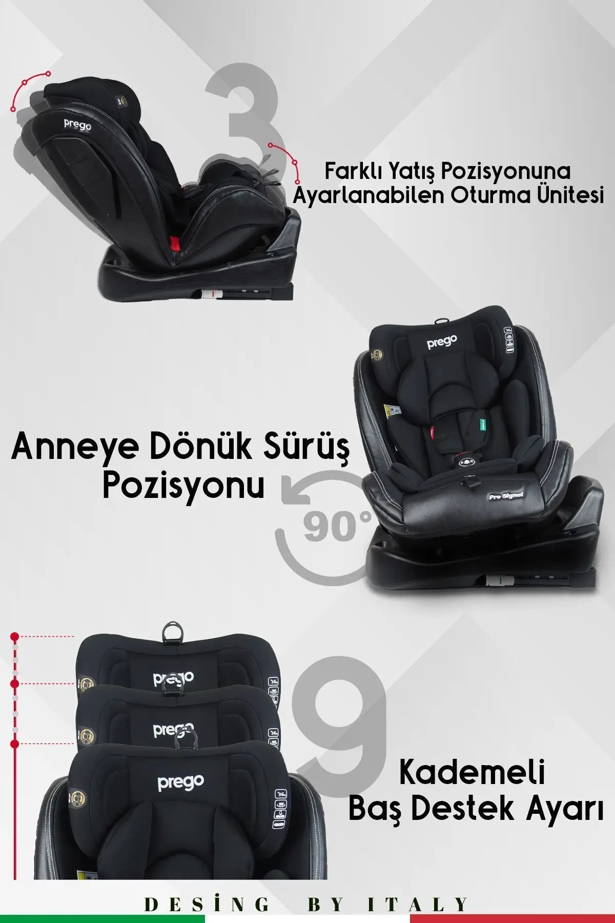 Prego Profix Pro Signal 360 Derece Dönebilen 0-36 Kg Isofixli Oto Koltuğu