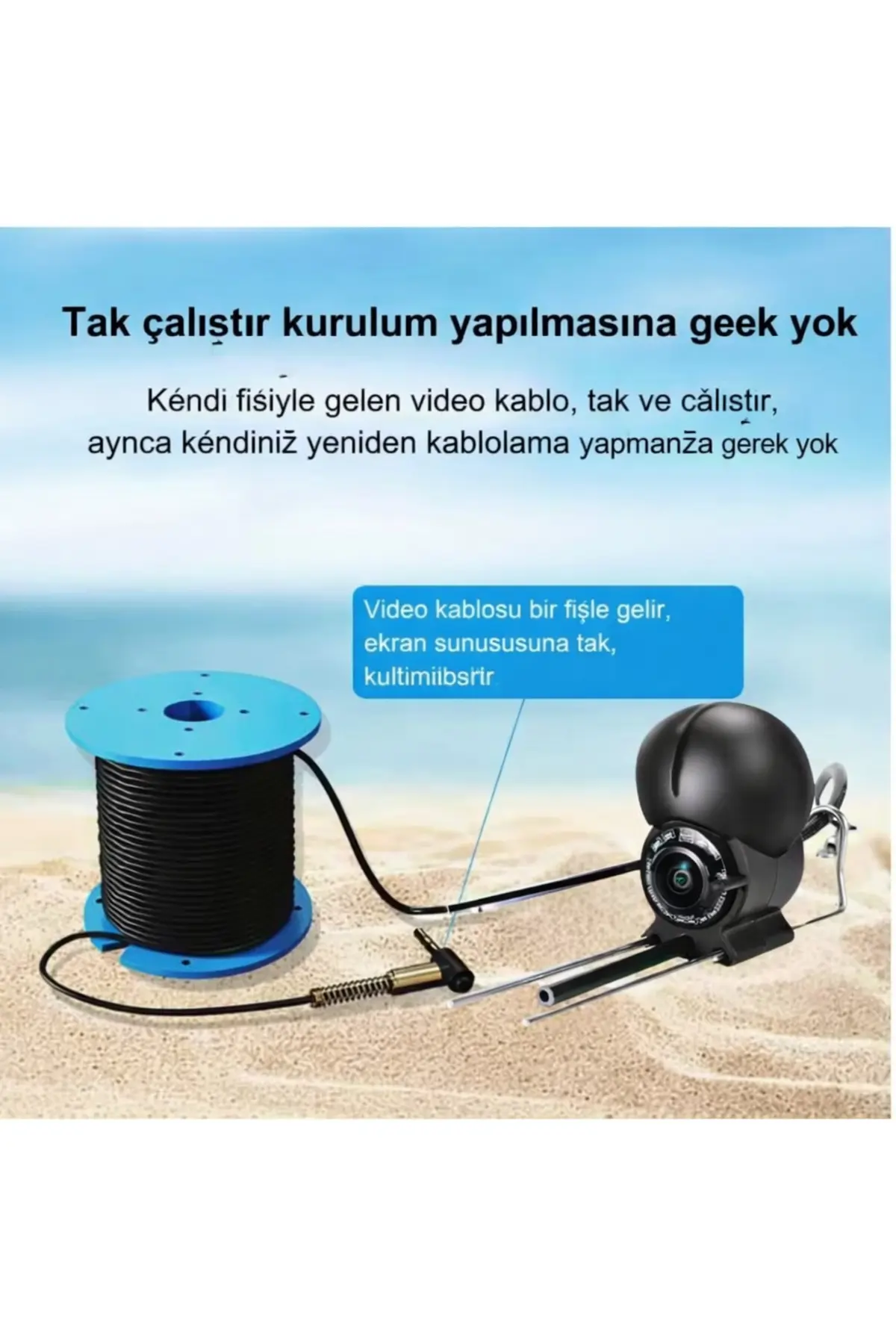qasul 4.3 İnç IPS Ekranlı Balık Bulucu Kamera 30m Kablolu Su Geçirmez Gece Görüşlü Olta Üzeri Takılabilir