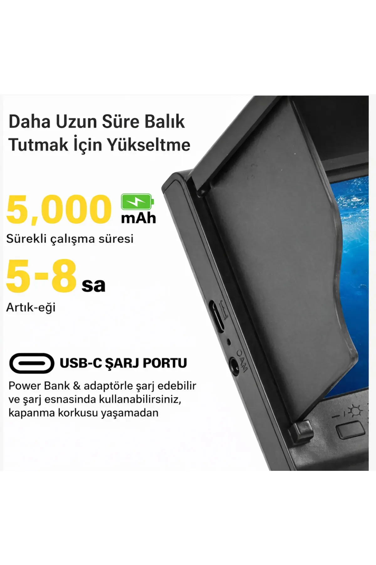 qasul 4.3 İnç IPS Ekranlı Balık Bulucu Kamera 30m Kablolu Su Geçirmez Gece Görüşlü Olta Üzeri Takılabilir