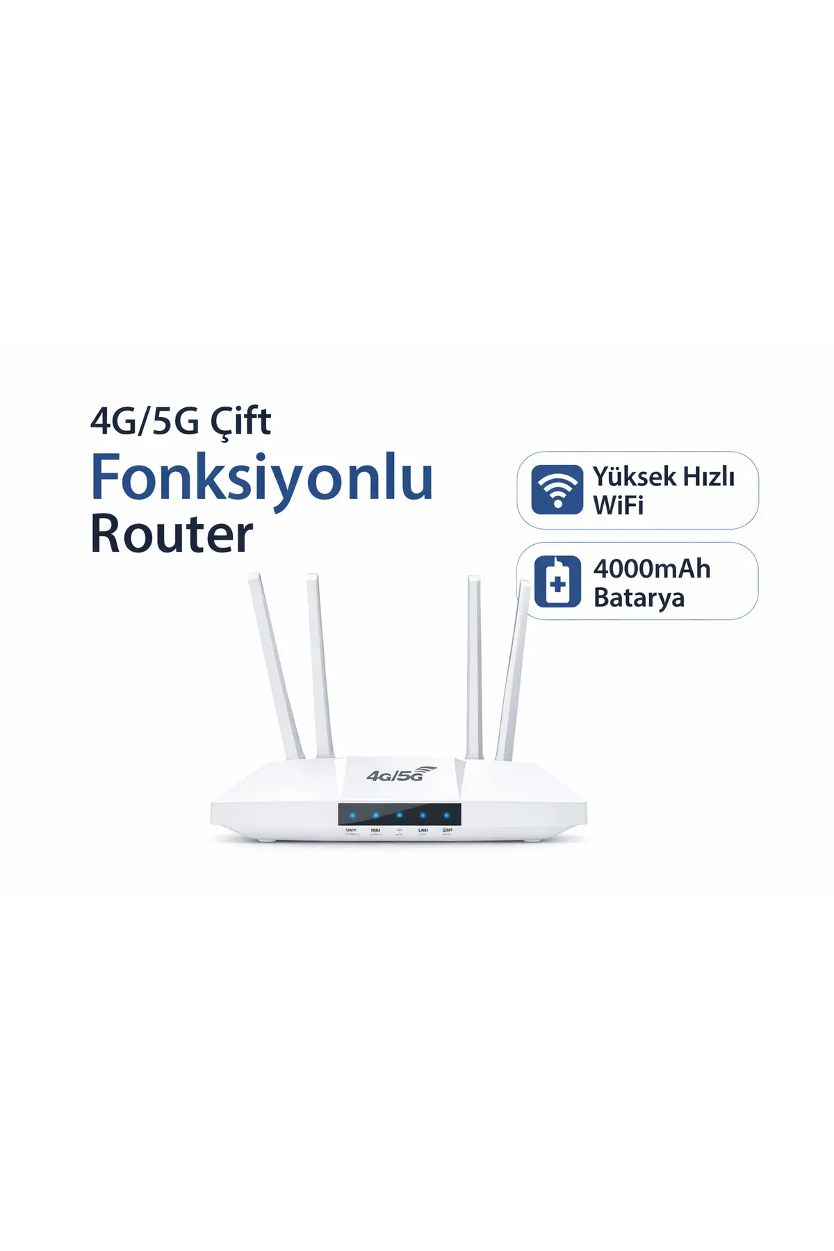 qasul 4G/5G SIM Kartlı WiFi Router 300 Mbps 4 Antenli Modem Taşınabilir Şarjlı Ev & Ofis İnternet Cihazı