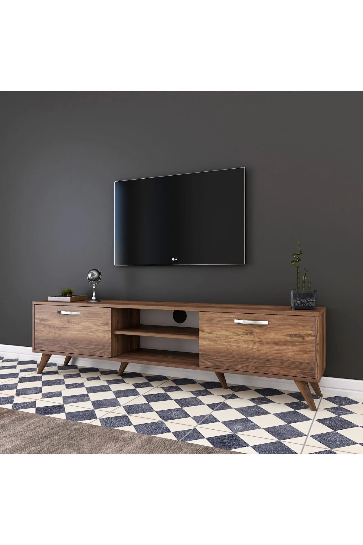 Rani Mobilya Rani A9 Tv Ünitesi Modern Ayaklı Tv Sehpası 180 Cm Minyatür Ceviz