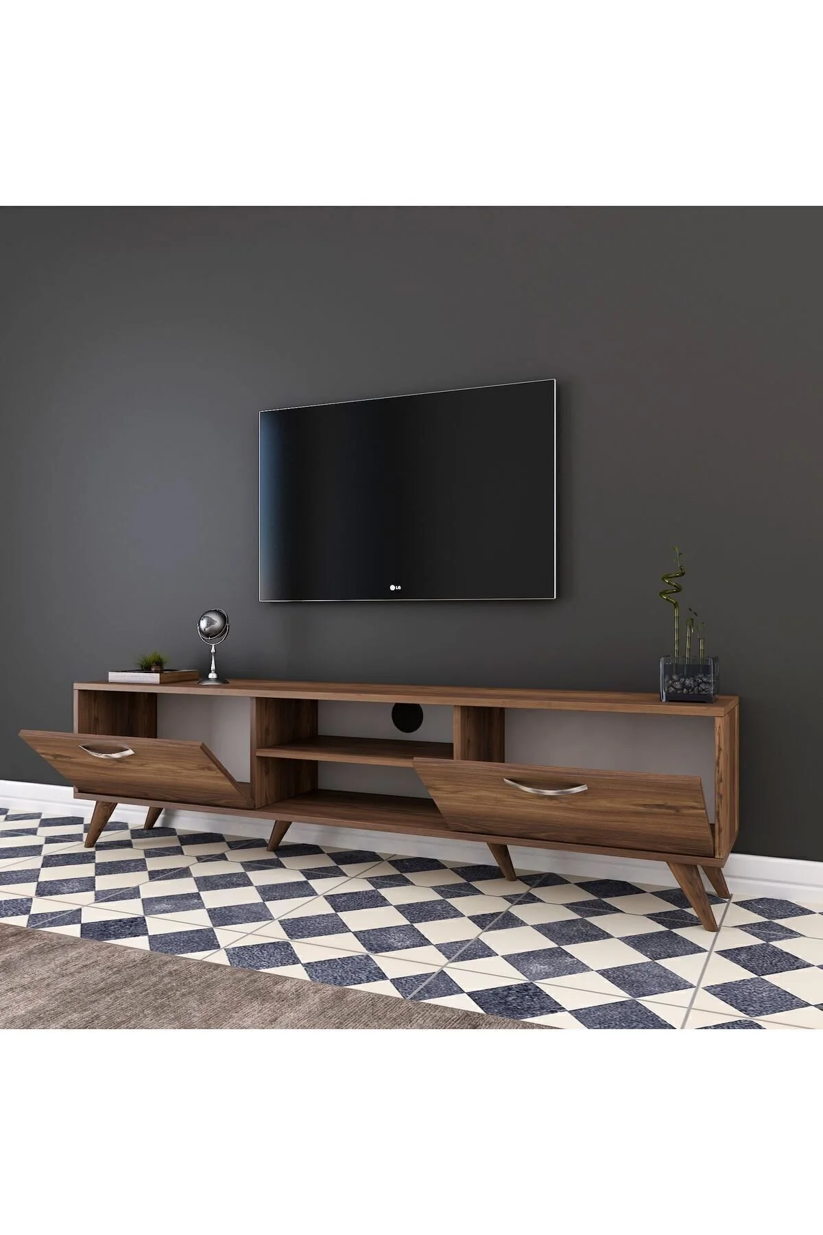 Rani Mobilya Rani A9 Tv Ünitesi Modern Ayaklı Tv Sehpası 180 Cm Minyatür Ceviz
