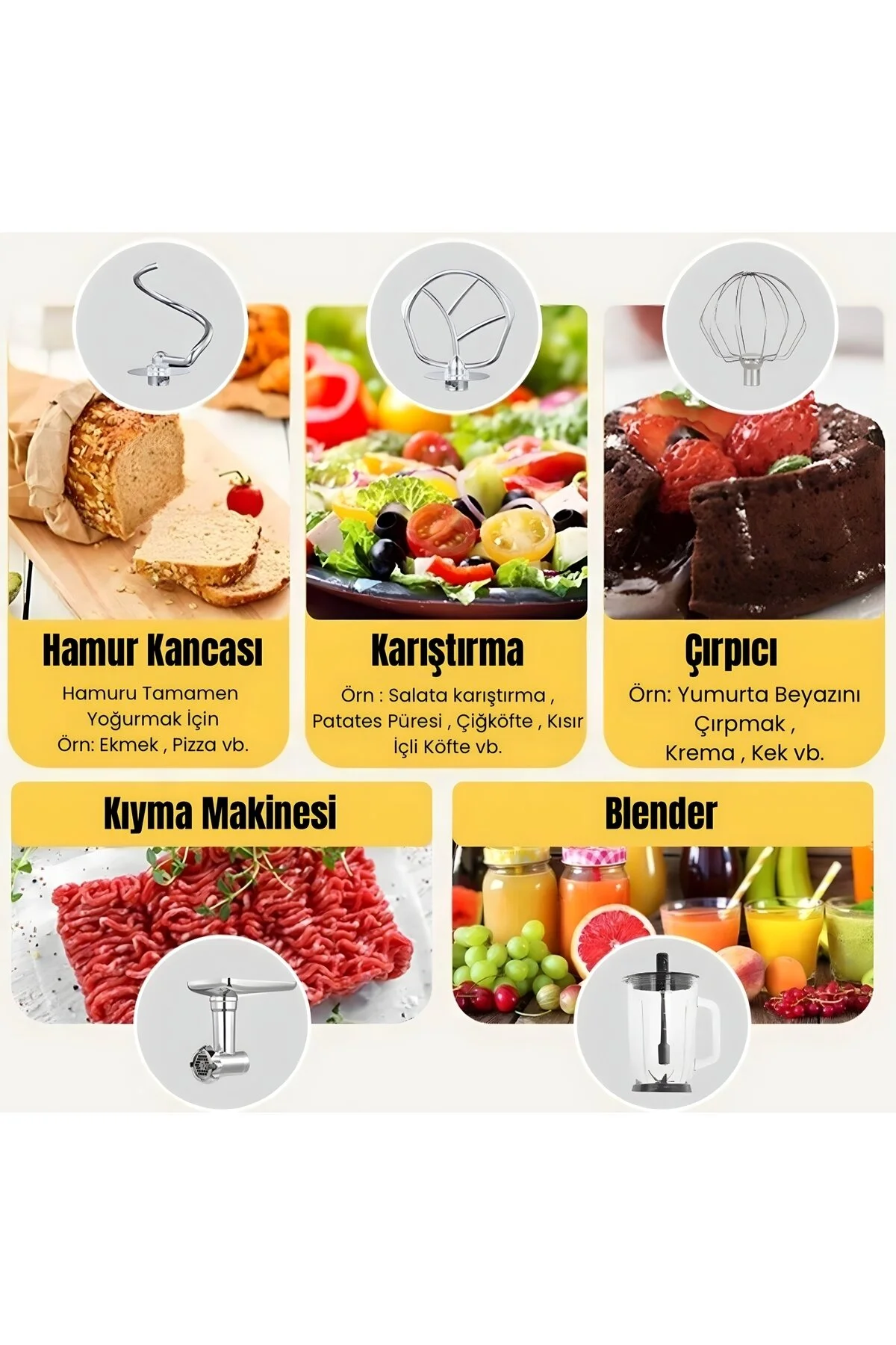 RİOMİ 3in1 6LT Kıyma Makinesi, Cam Smoothie Hazne Hamur Yoğurma Püre, Karıştırıcı Mikser Makinesi