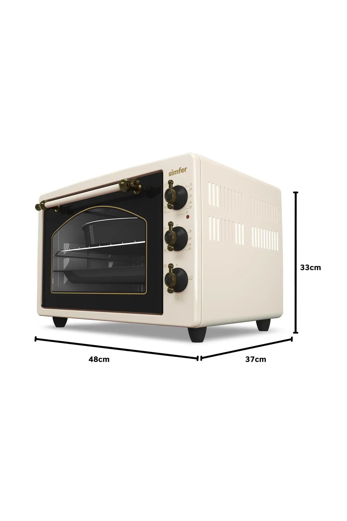 Simfer 3495 Retro Bej 34 LT Statik Mini/Midi Fırın - 4 Fonksiyon, Programlanabilir Pişirme & Isı Kontrol