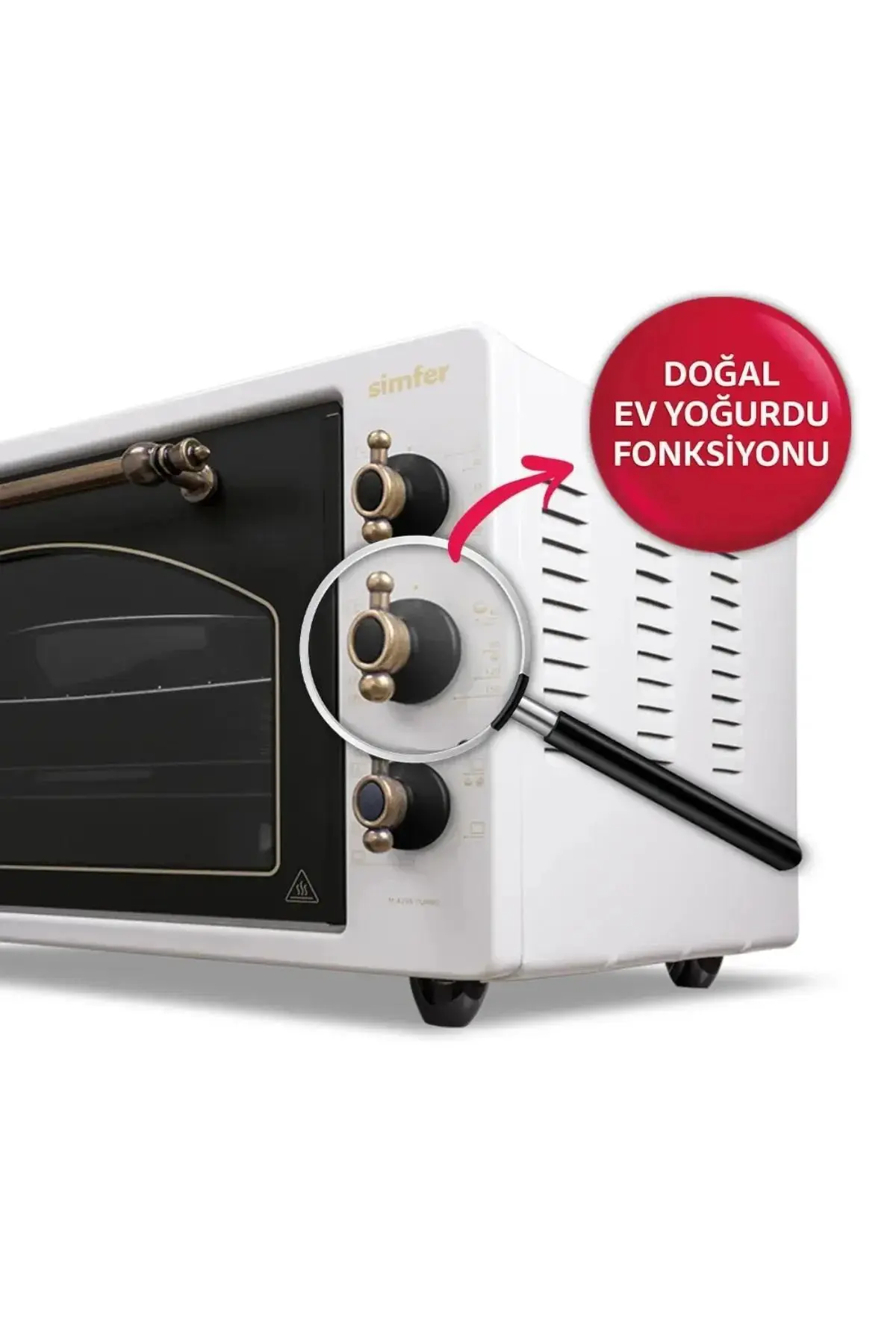 Simfer 4295 Retro Bej 42LT Turbo Fan Mini/Midi Fırın – 6 Fonksiyon, Yoğurt Yapma & Buz Çözme Özellikli
