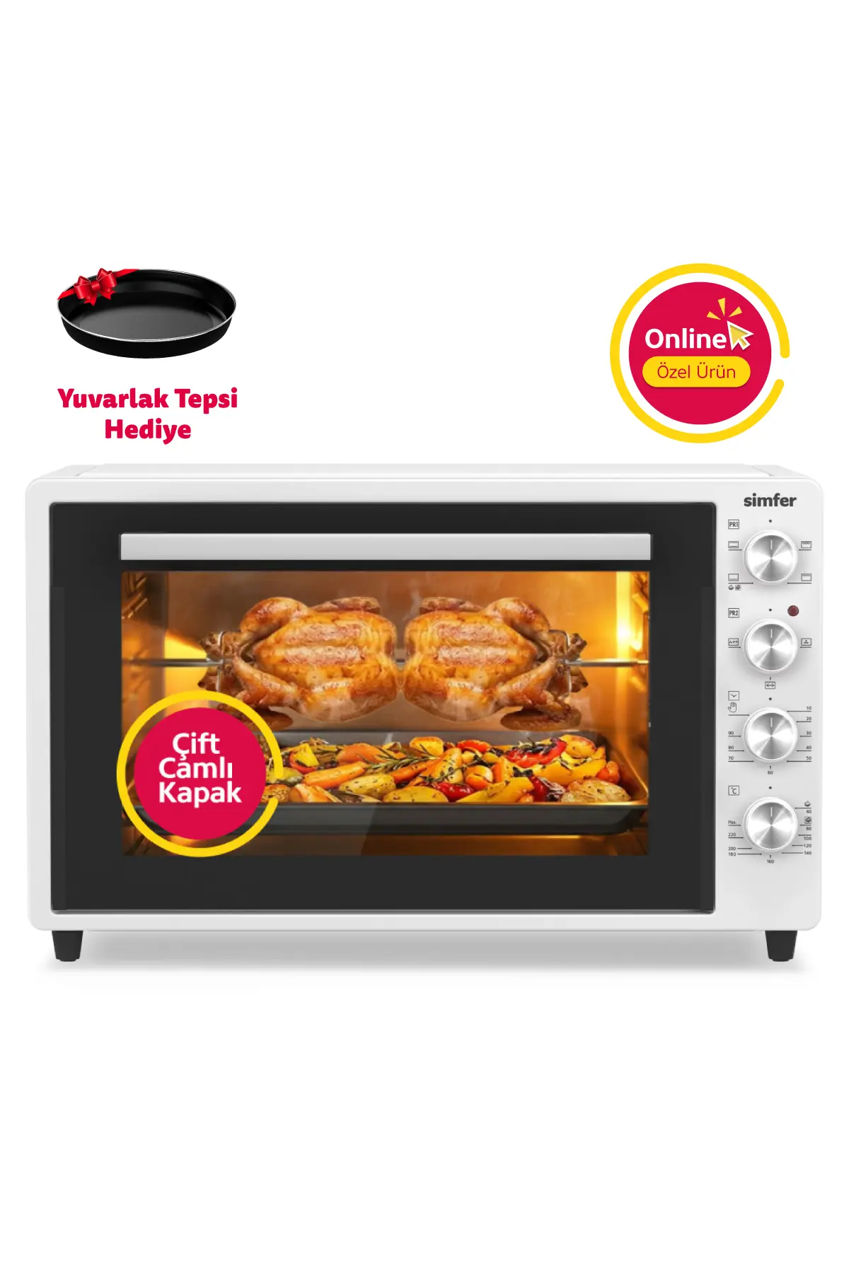 Simfer 7062 Beyaz 70 LT Turbo Fan Piliç Çevirme Mini/Midi Fırın - Multi Fonksiyon, Yoğurt Yapma, Buz Çöz