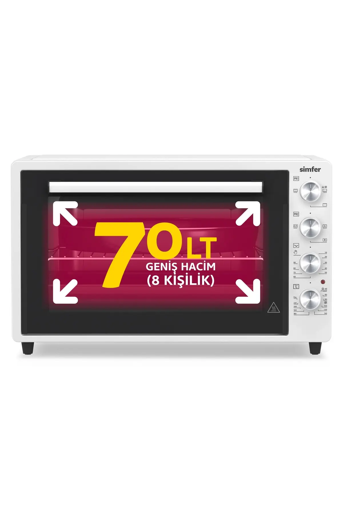 Simfer 7062 Beyaz 70 LT Turbo Fan Piliç Çevirme Mini/Midi Fırın - Multi Fonksiyon, Yoğurt Yapma, Buz Çöz