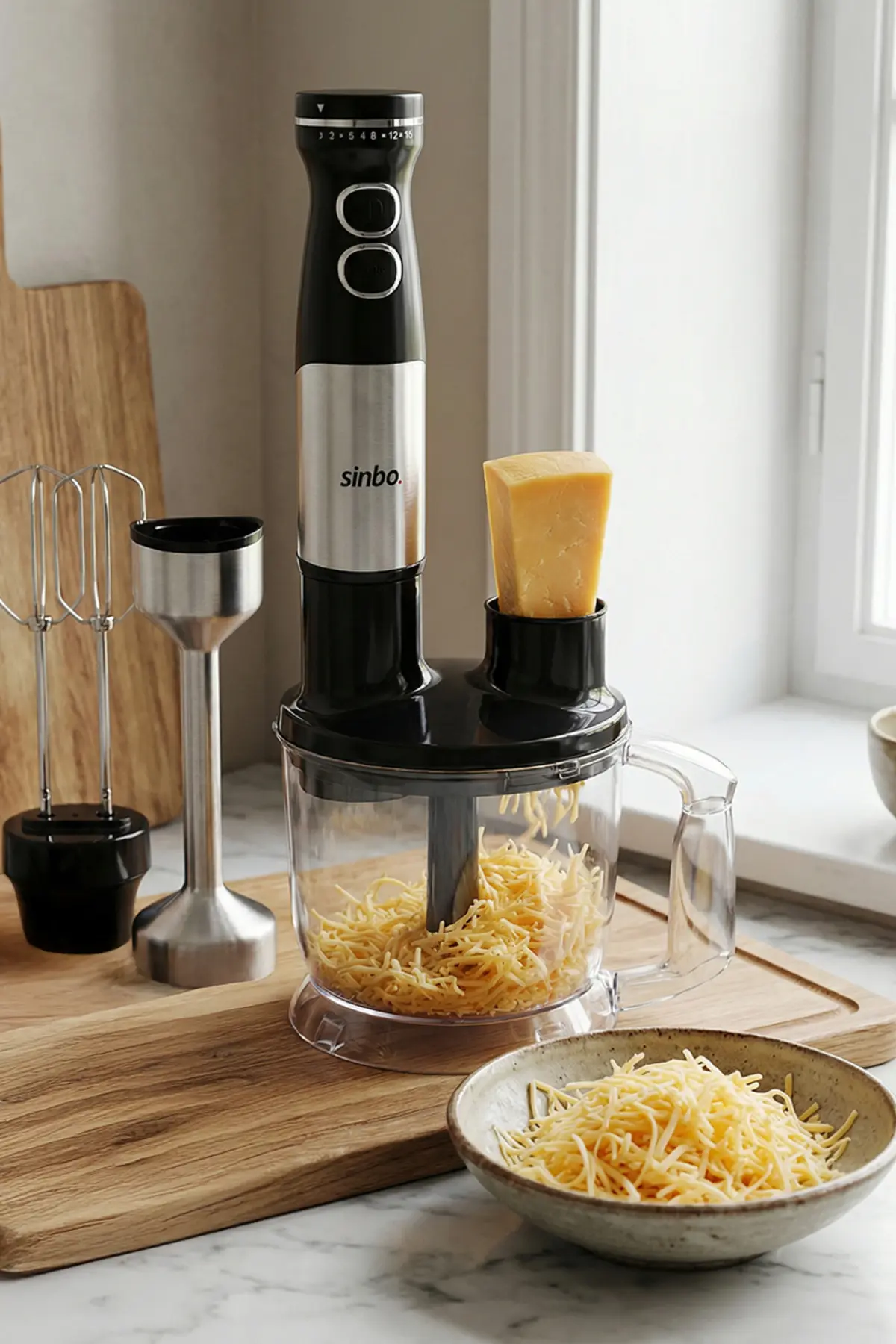 Sinbo SHB-7533 - 1500 W -Çok Fonksiyonlu El Blender Seti | Doğrayıcı, Çırpıcı ve Rende Aparatlı