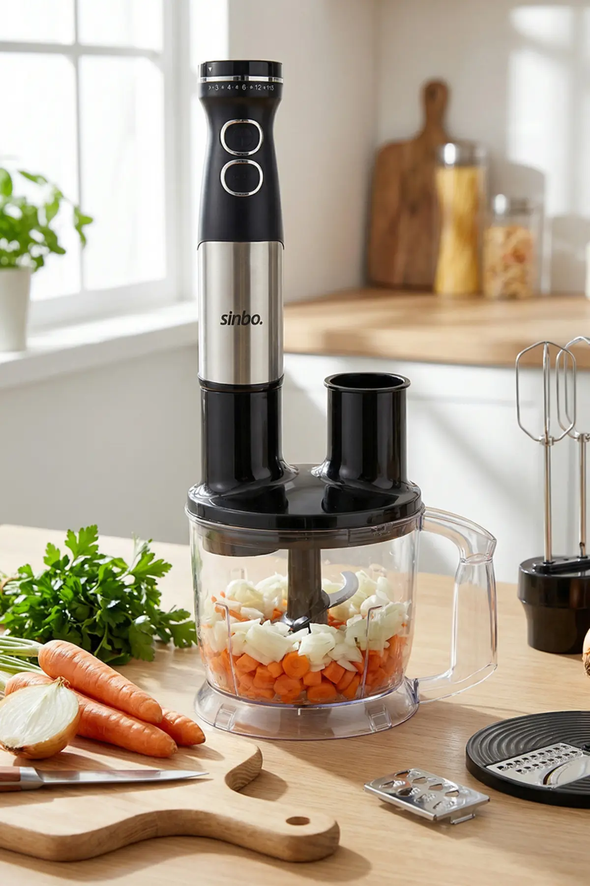 Sinbo SHB-7533 - 1500 W -Çok Fonksiyonlu El Blender Seti | Doğrayıcı, Çırpıcı ve Rende Aparatlı
