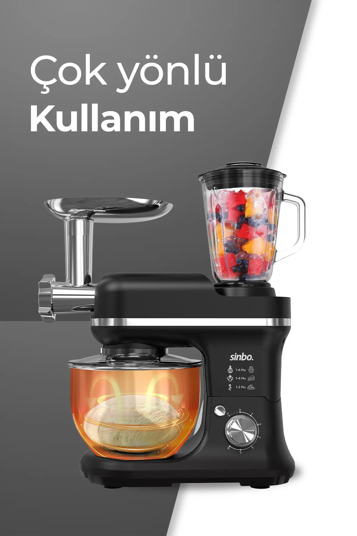Sinbo SMX-2772 Çok Amaçlı 3ın1 Mutfak Şefi Hamur Yoğurma Kıyma Makinesi Sürahi Blender 1200w