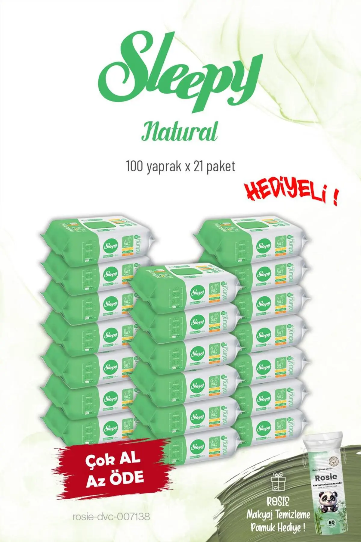 Sleepy 20'li Natural Kişisel Bakım Havlusu 100'lü ve Rosie