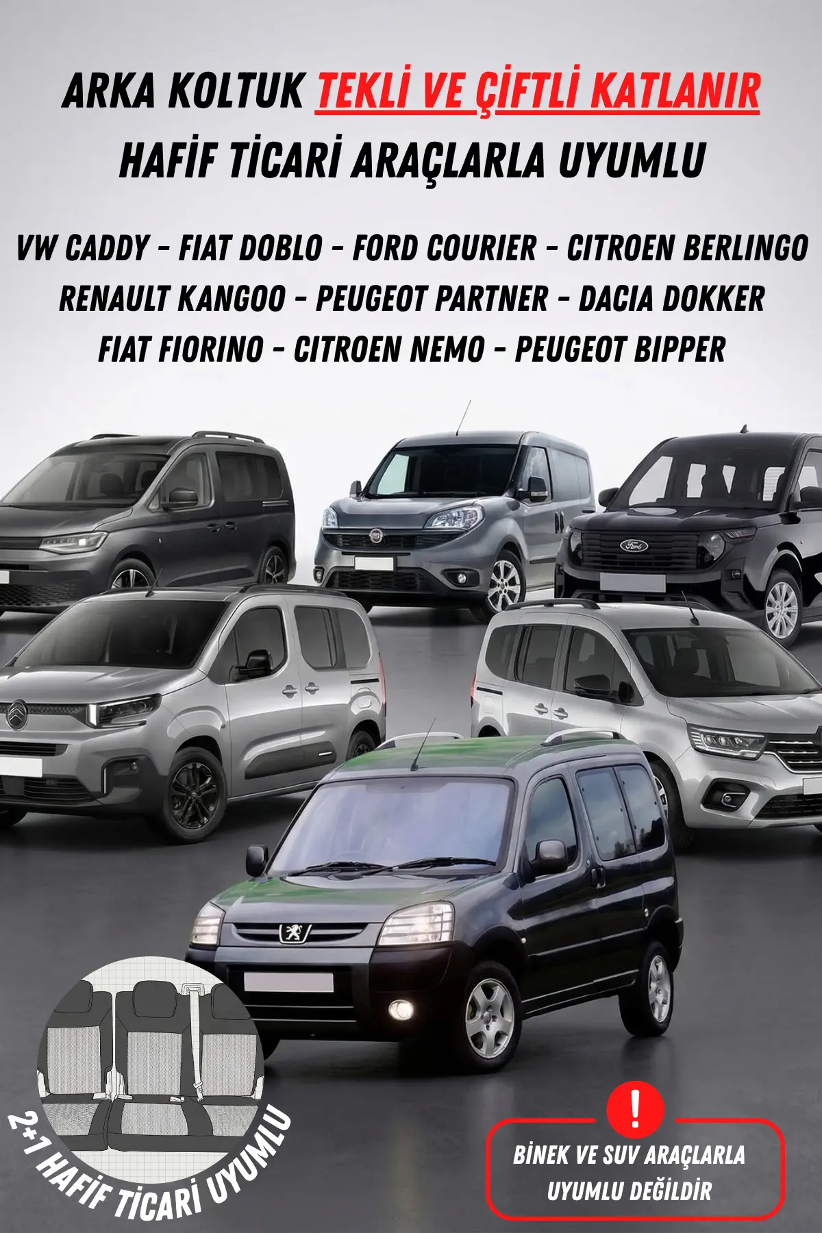 SM OTO KILIF Lifos Hafif Ticari Serisi Koton Kumaş Oto Koltuk Kılıfı Tam Set (BERLINGO-CADDY-CONNECT-COURIER-DOBLO-DOKKER-PARTNER)