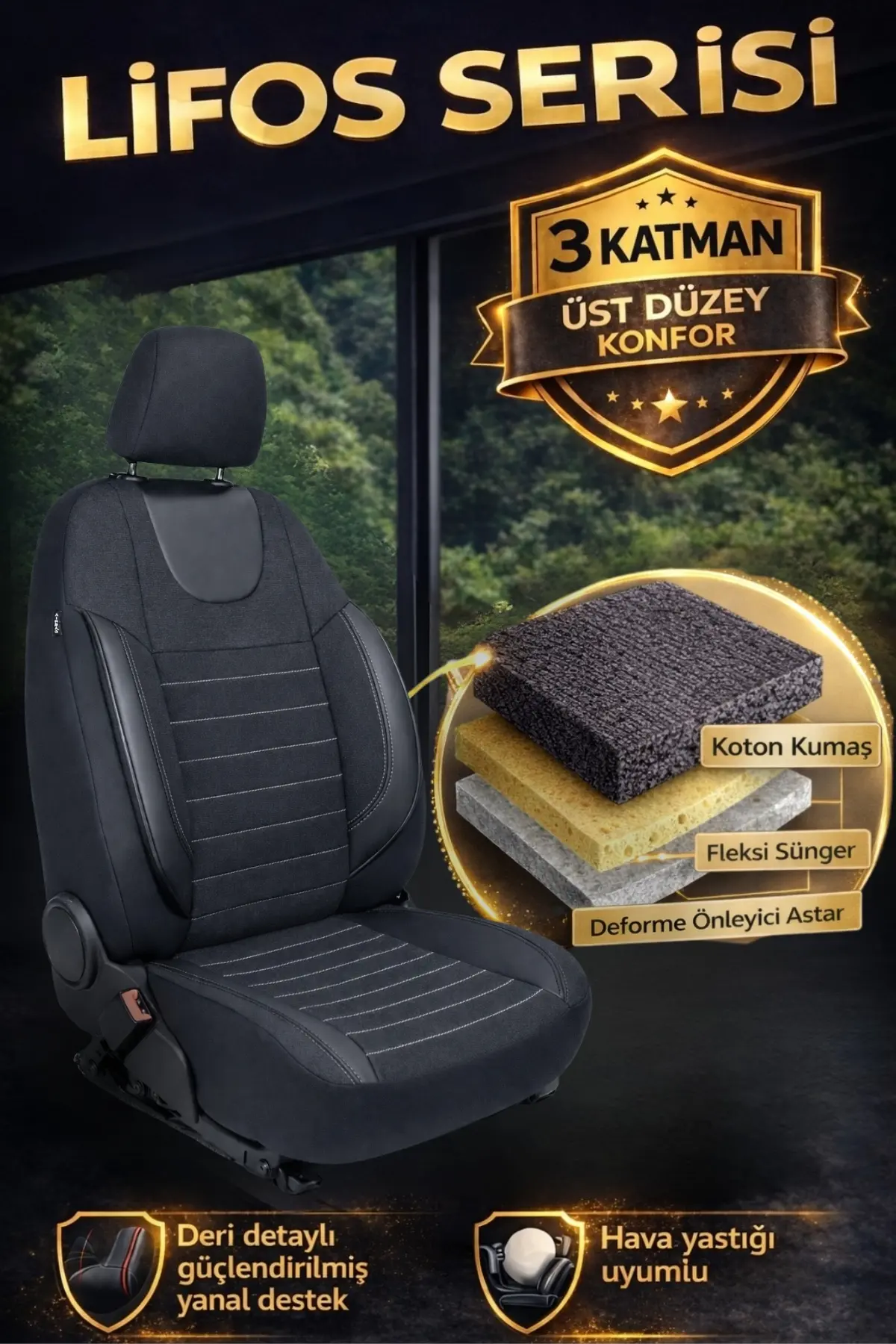 SM OTO KILIF Lifos Hafif Ticari Serisi Koton Kumaş Oto Koltuk Kılıfı Tam Set (BERLINGO-CADDY-CONNECT-COURIER-DOBLO-DOKKER-PARTNER)