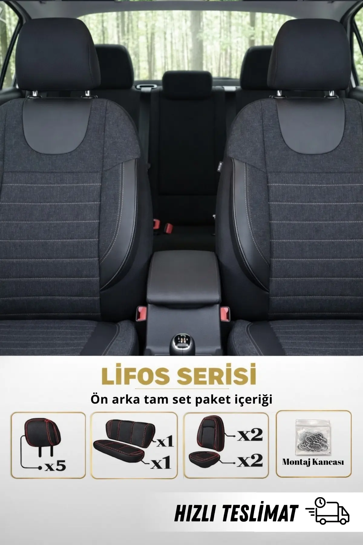 SM OTO KILIF Lifos Hafif Ticari Serisi Koton Kumaş Oto Koltuk Kılıfı Tam Set (BERLINGO-CADDY-CONNECT-COURIER-DOBLO-DOKKER-PARTNER)