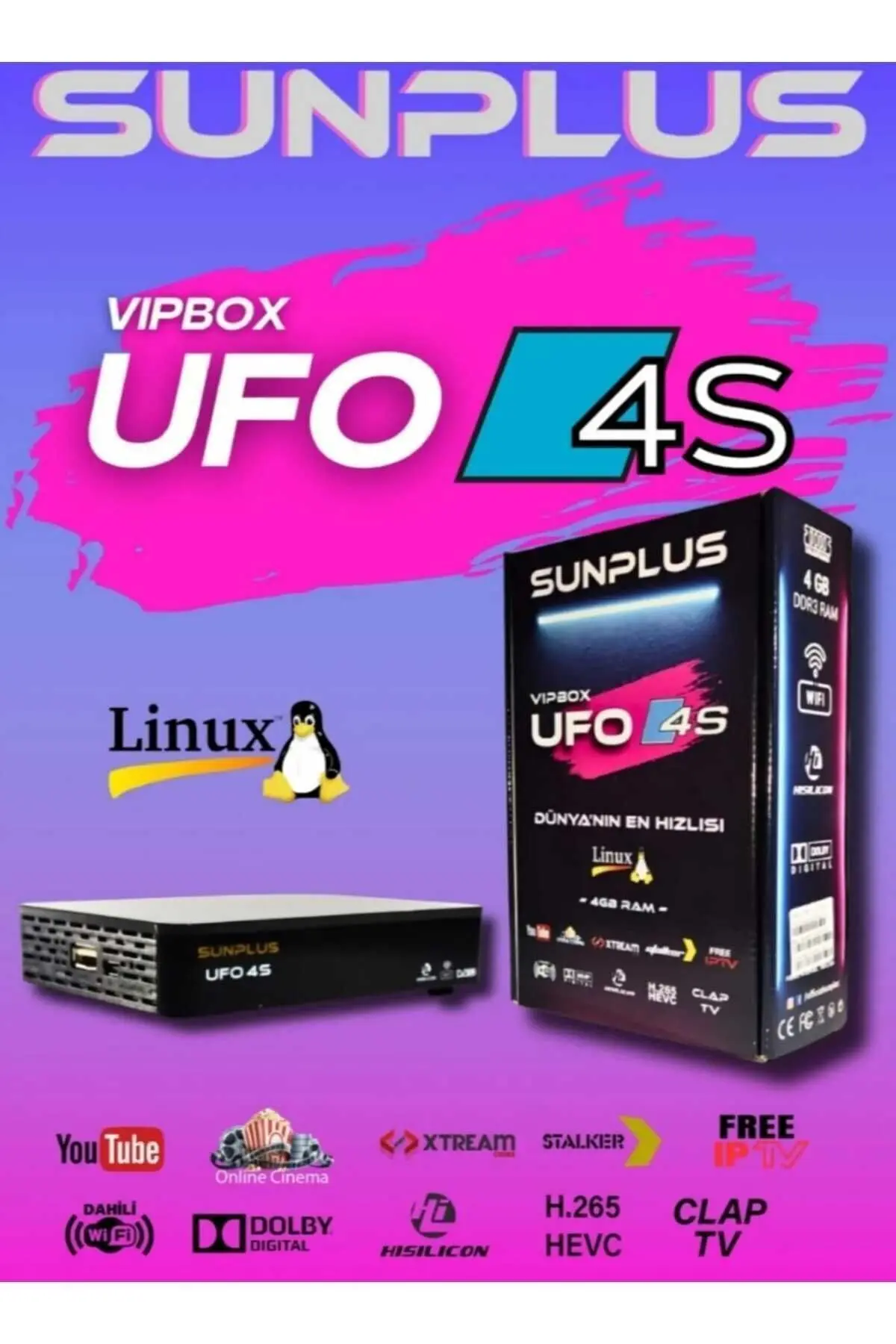 Sunplus Vıpbox Ufo 4s Uydu Alıcısı 4gb Ram - Wi-fi Dünya'nın En Hızlısı