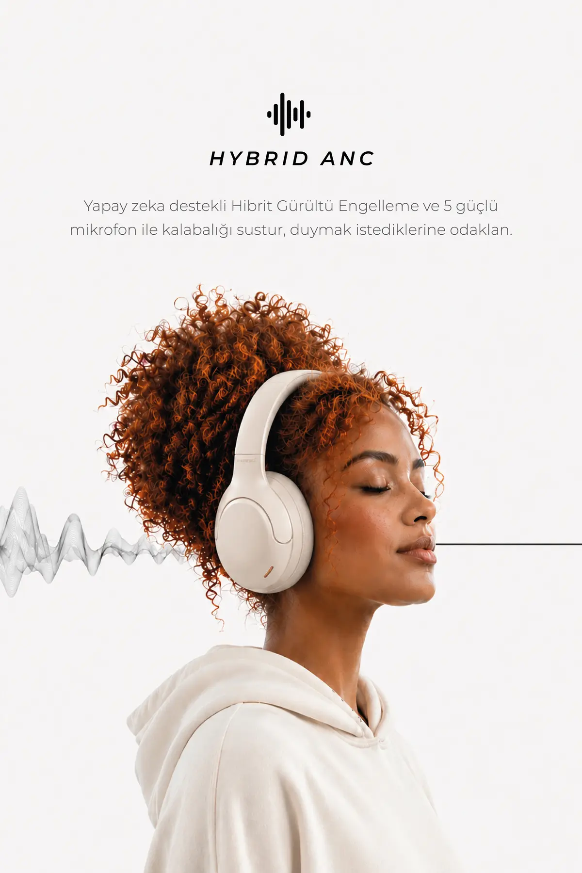 Tedinex VIPER TX20 Bluetooth 6.0 Kulak Üstü Kablosuz Kulaklık Aktif Gürültü Engelleme 70 Saat Pil Bej