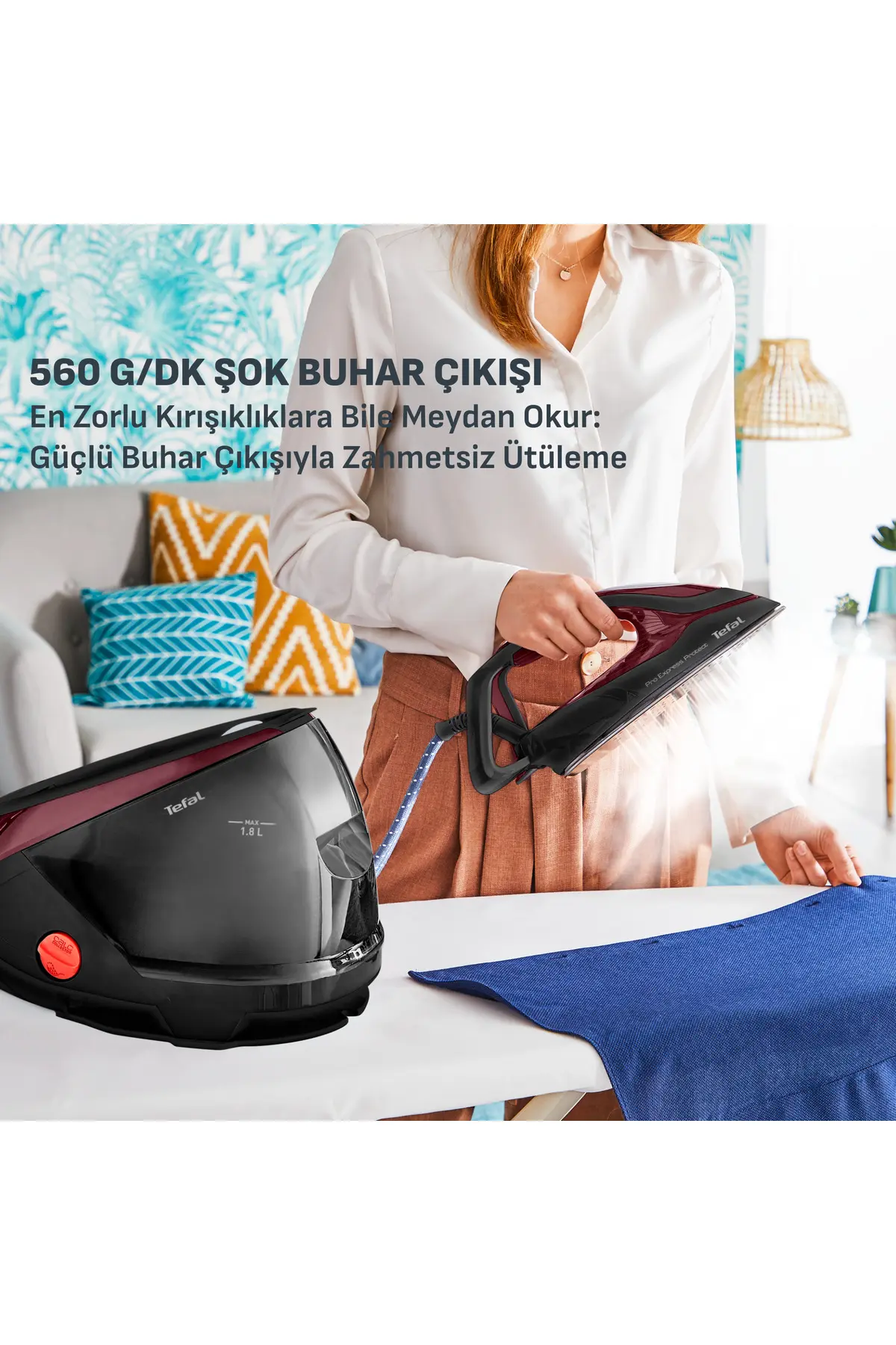 TEFAL GV9230 Pro Express Protect 140 gr Sürekli ve 560 gr Şok Buharlı 2600 Watt Buhar Kazanlı Ütü