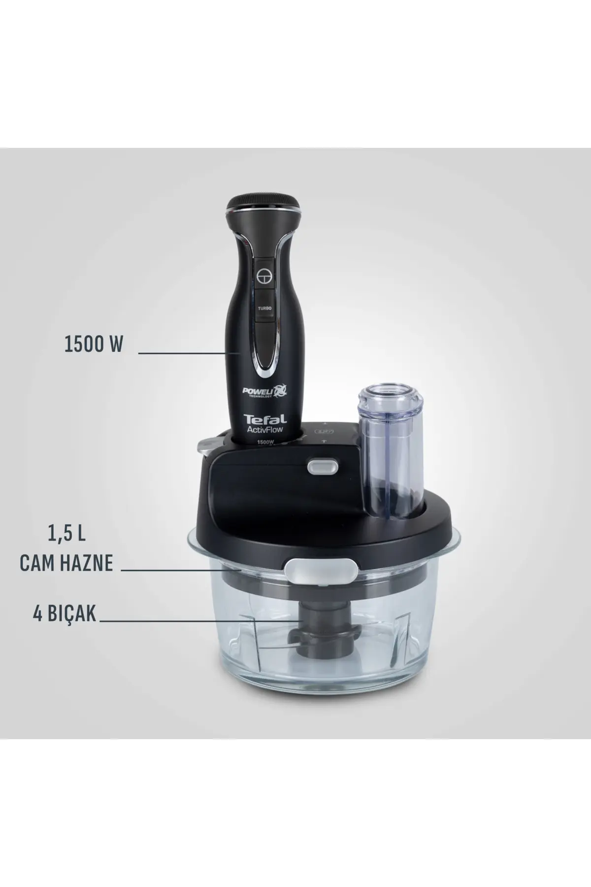 TEFAL Powelix Activflow Expert 1500 Watt Cam Hazneli Blender Seti - Siyah
