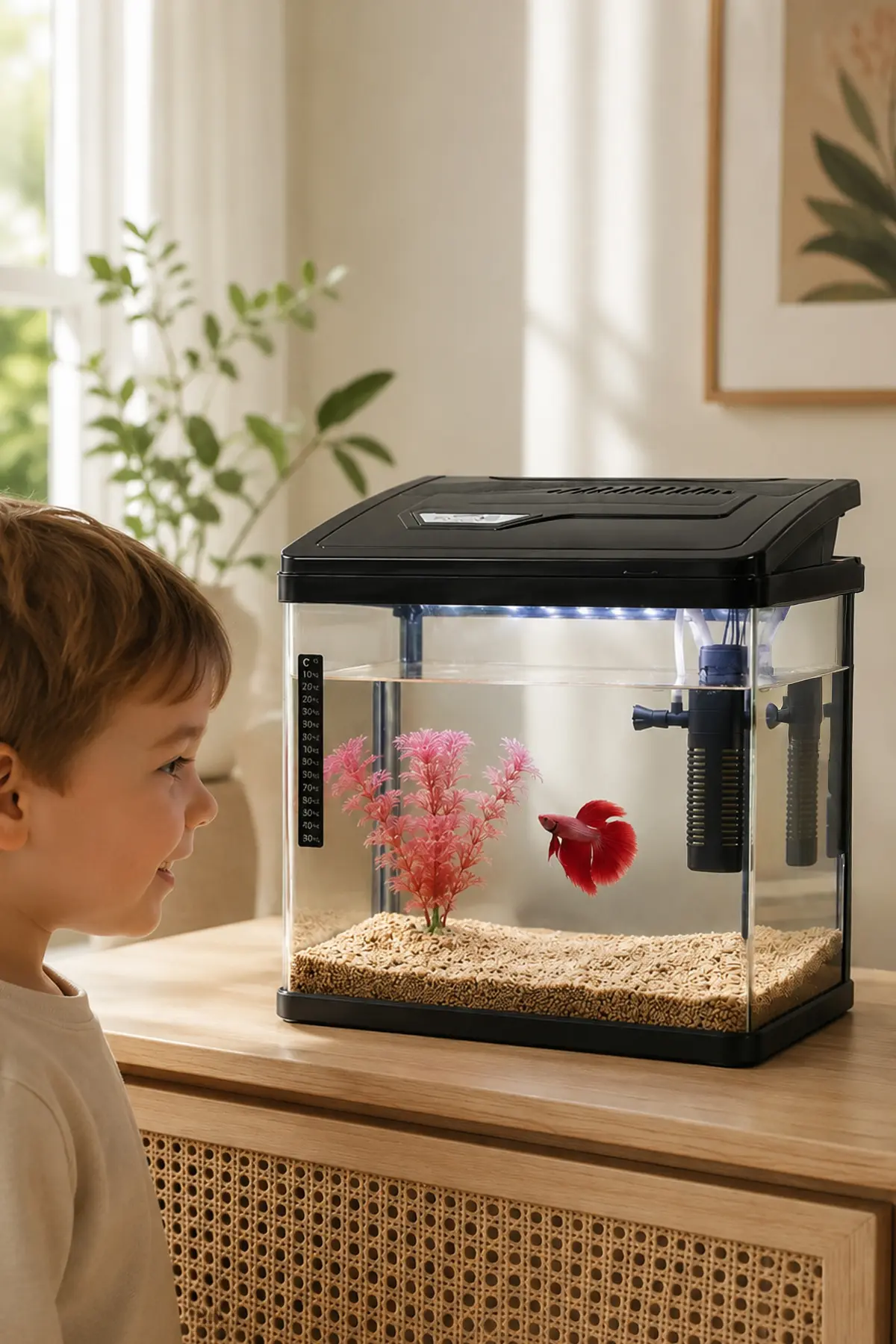 Tiny Kiwipets LED Işıklı Set Akvaryum | Filtreli & USB Aydınlatma & Kompakt Tasarım