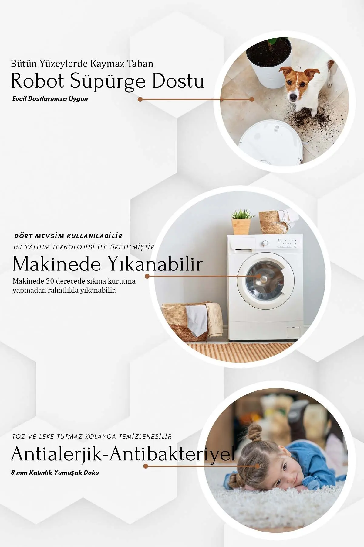 West Home Uyku Halısı Makinede Yıkanabilir Kaymaz Taban Antibakteriyel Bej Çocuk Halısı