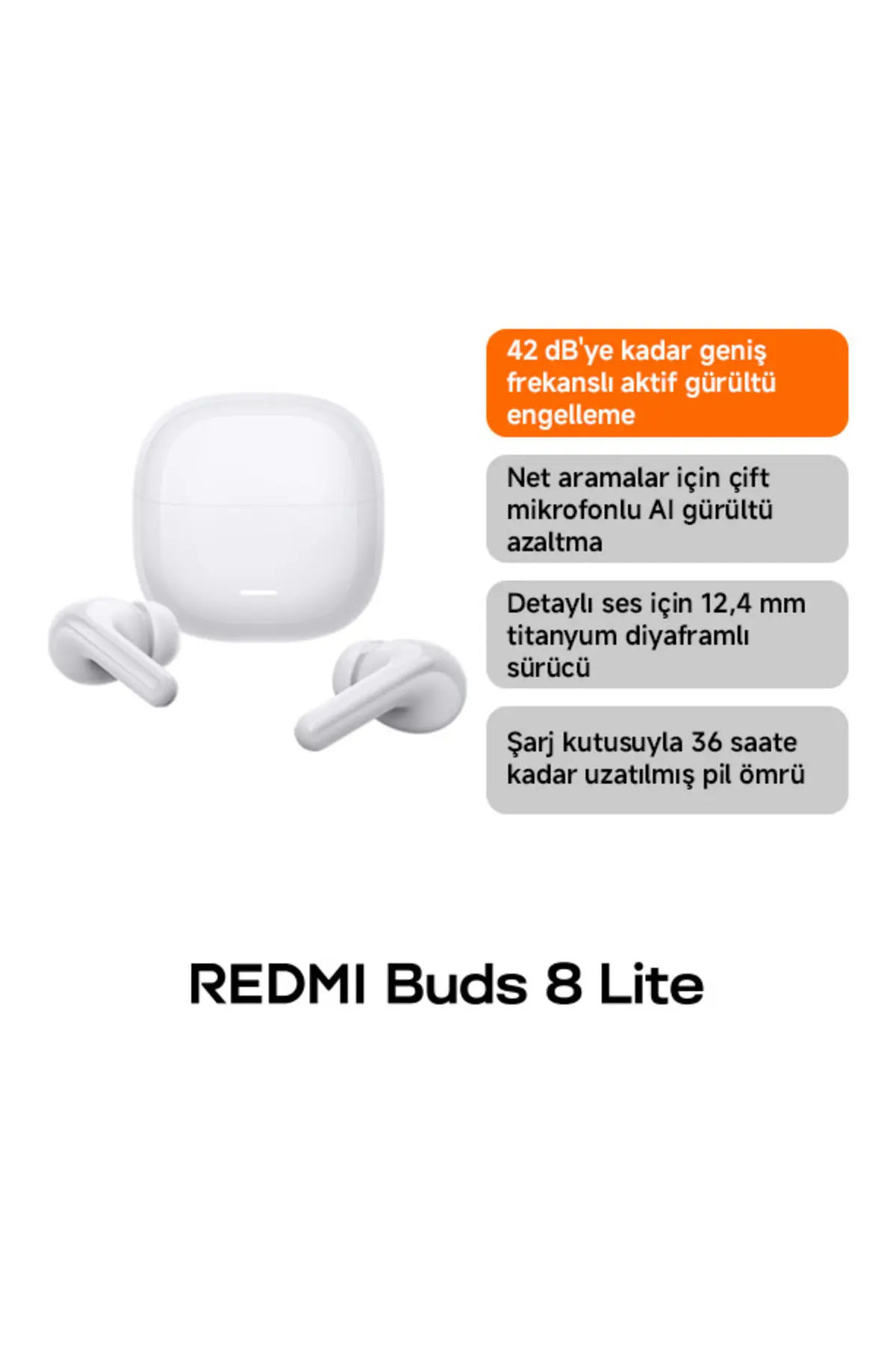 Xiaomi Redmi Buds 8 Lite Beyaz Kulakiçi Kulaklık TWS - ANC BT 5.4 (Xiaomi TR Garantili)
