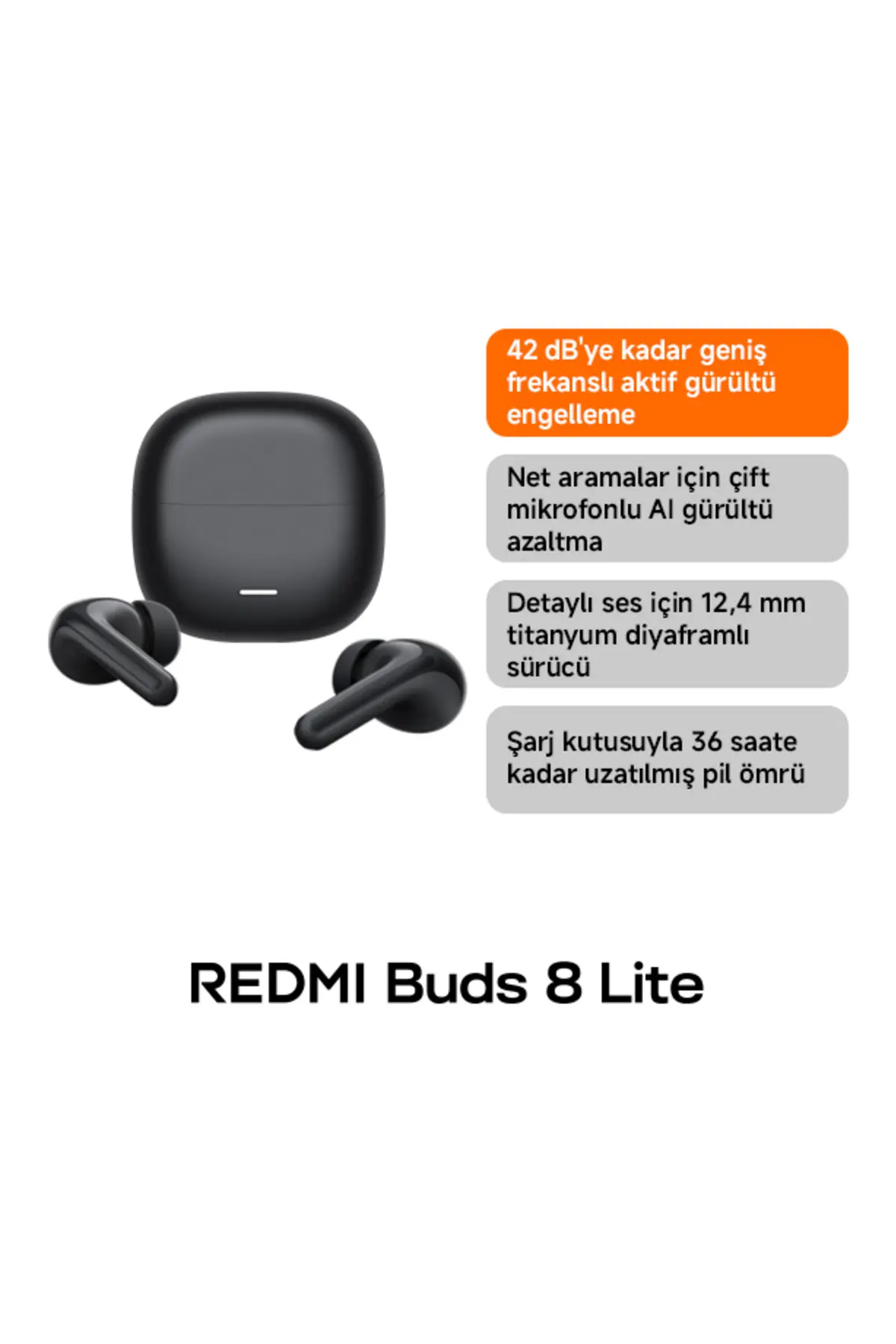 Xiaomi Redmi Buds 8 Lite Siyah Kulakiçi Kulaklık TWS - ANC BT 5.4 (Xiaomi TR Garantili)