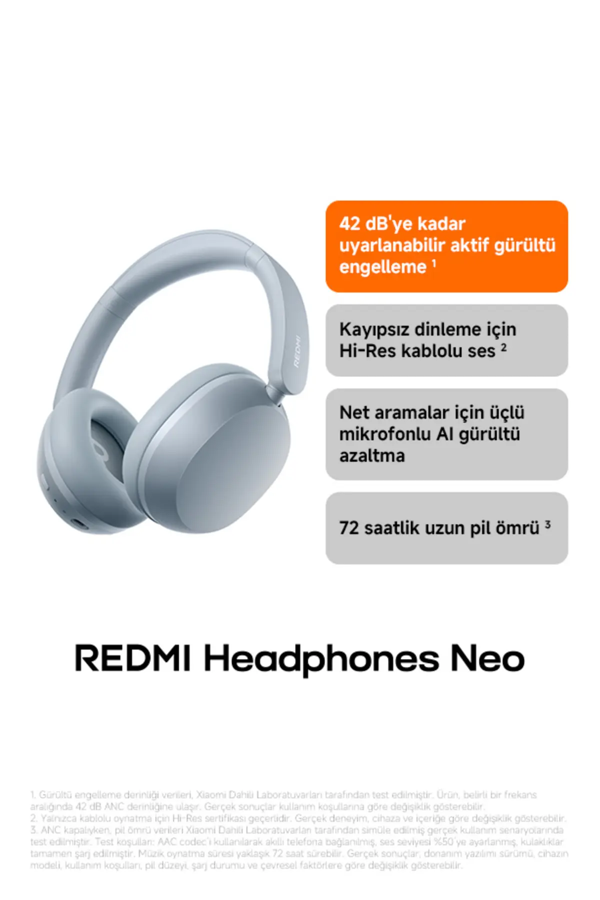 Xiaomi REDMI Headphones Neo mavi Kulak üstü - ANC BT 5.4 (Xiaomi TR Garantili)