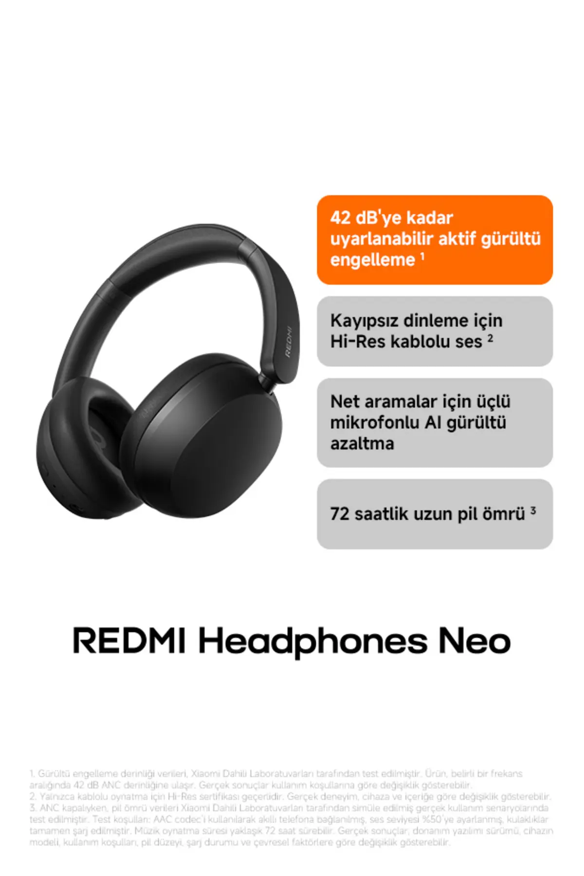 Xiaomi REDMI Headphones Neo siyah Bluetooth Kulaklık Kablosuz Kulaküstü - ANC BT 5.4 (Xiaomi TR Garantili)