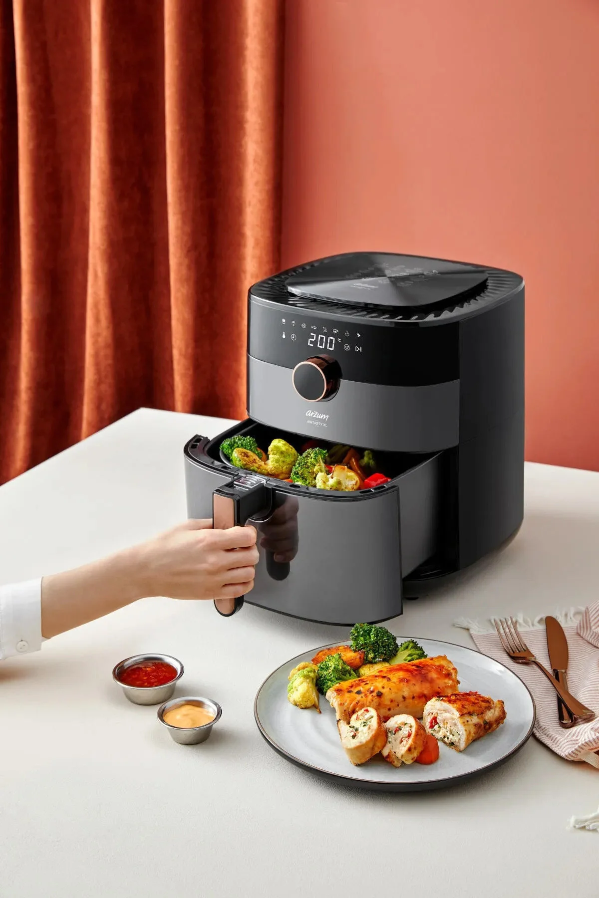 Arzum AR2074(AR2091)-B Airtasty XL Yağsız Fitöz Airfryer, 6 Litre Kapasite, Bakır