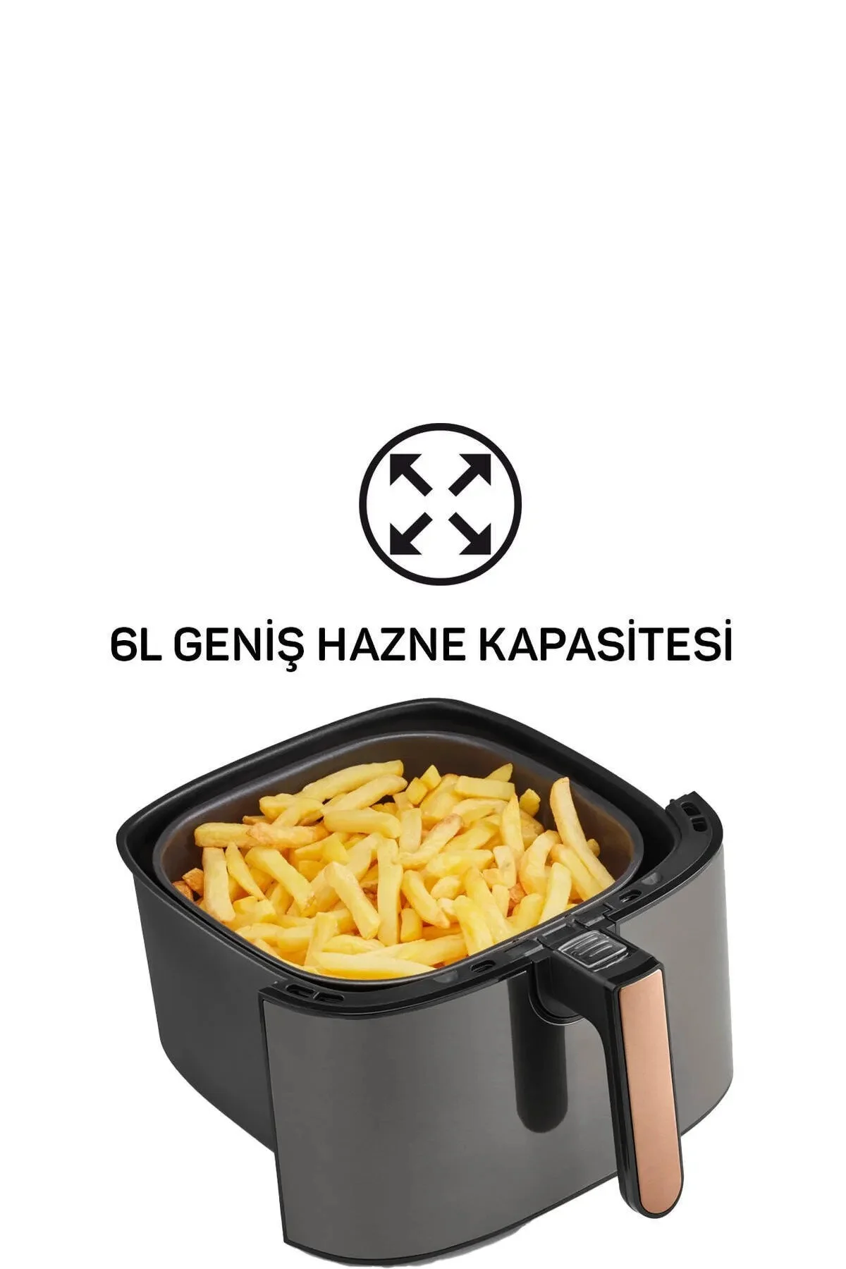 Arzum AR2074(AR2091)-B Airtasty XL Yağsız Fitöz Airfryer, 6 Litre Kapasite, Bakır