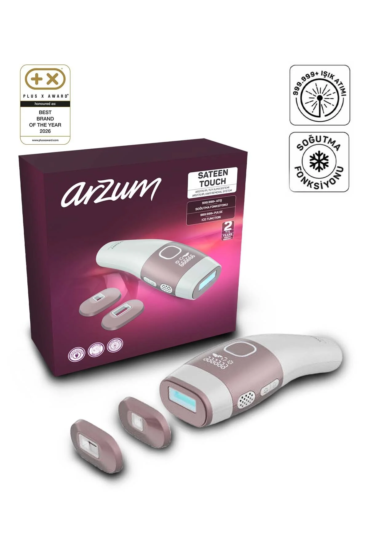 Arzum AR5176 SateenTouch IPL Lazer Epilasyon, 999.999 Atım,Evde Tüy Alma,Soğutmalı, 5 Kademe, Otomatik Mod