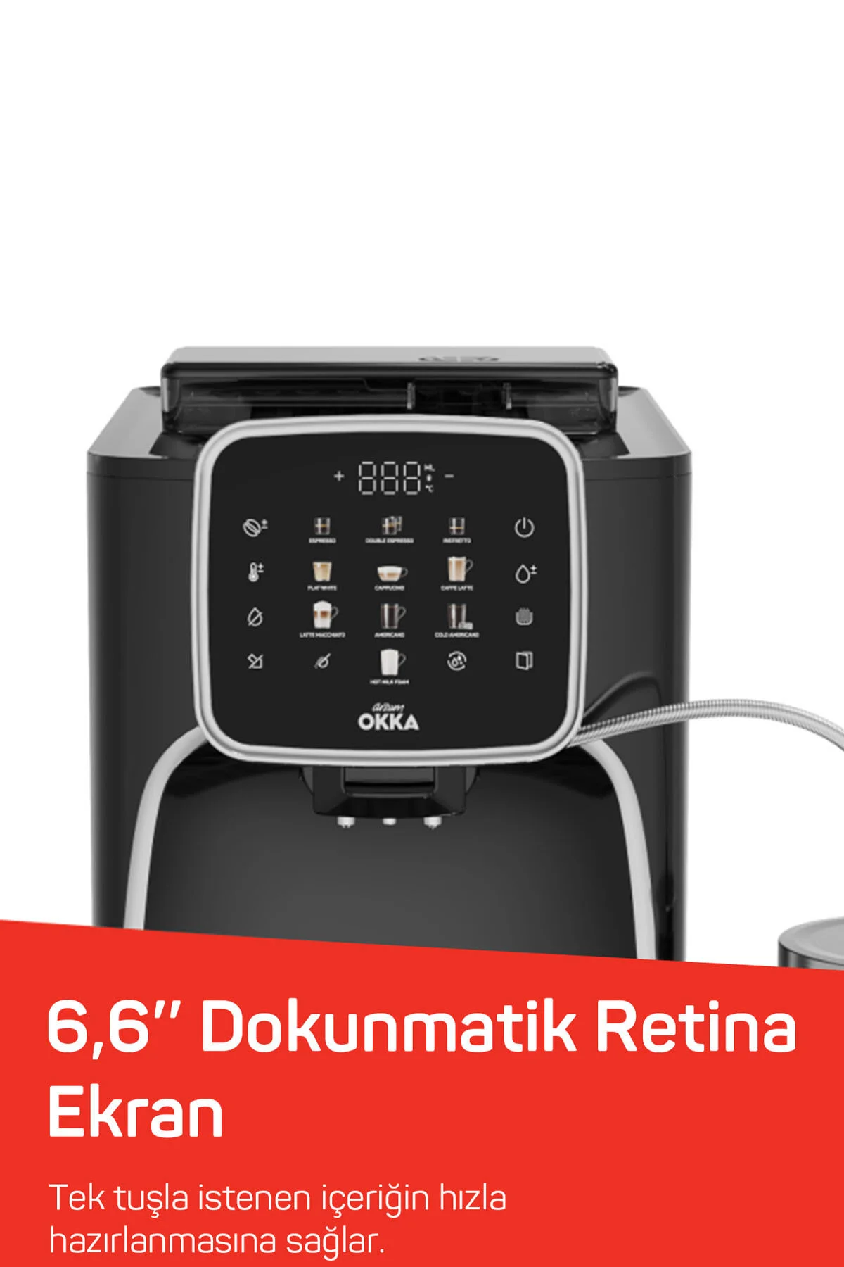 Arzum OK0028 Okka Espresso Pro M Tam Otomatik Espresso Makinesi, 11 Sıcak ve Soğuk İçecek, Krom