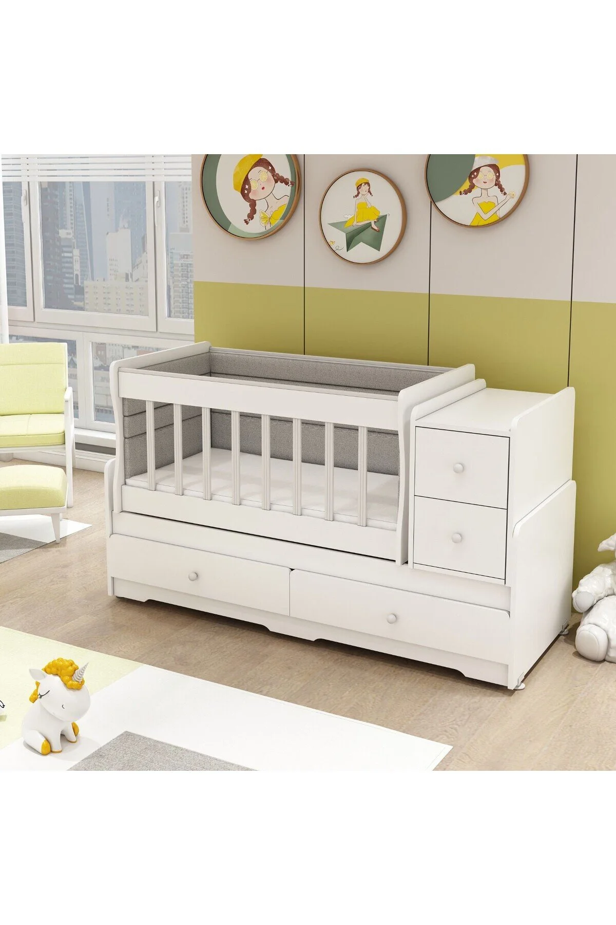 BANANA BABY MİNİBOO BEBEK ODASI ÜÇ KAPAKLI DOLAP VE BÜYÜYEN BEŞİK