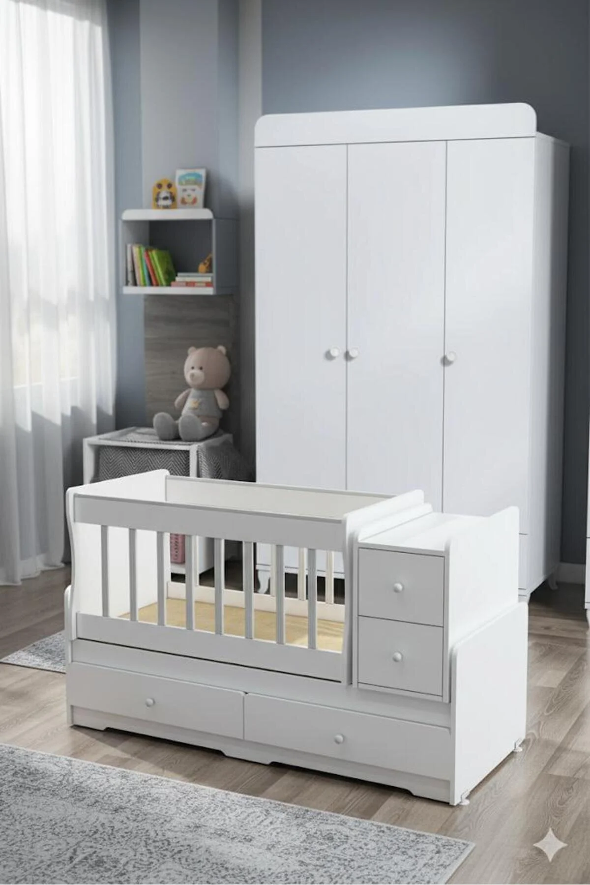 BANANA BABY MİNİBOO BEBEK ODASI ÜÇ KAPAKLI DOLAP VE BÜYÜYEN BEŞİK