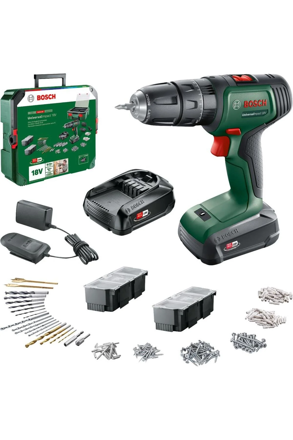 Bosch Universalımpact18vakülüdarbelimatkap(1,5ah, Çift Akü)sbx241aksesuarsetliyeşilsırtçantası
