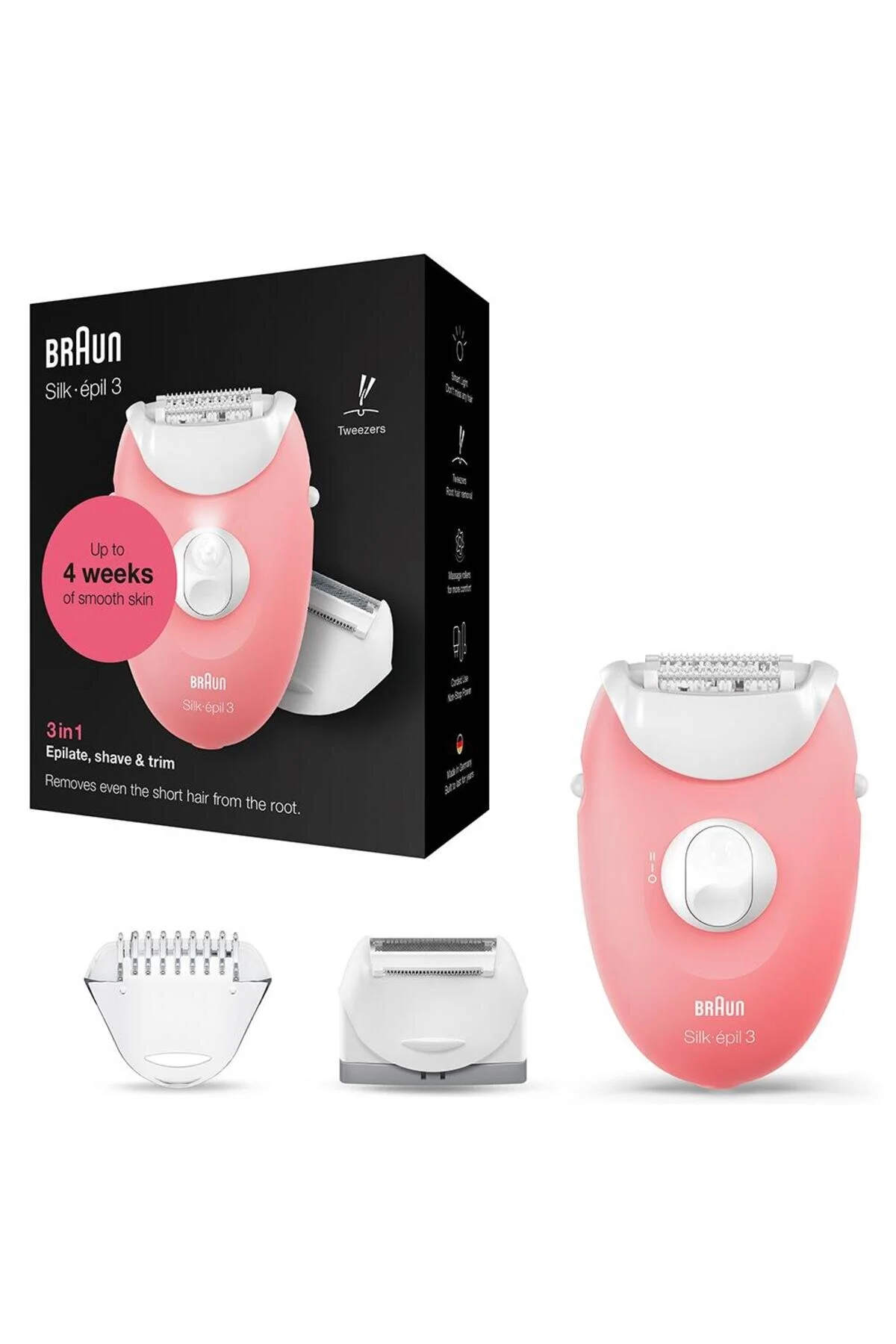 Braun Silk-épil 3 3277 Smartlight, 2 Hız Ayarı, Kablolu Epilatör / Pembe