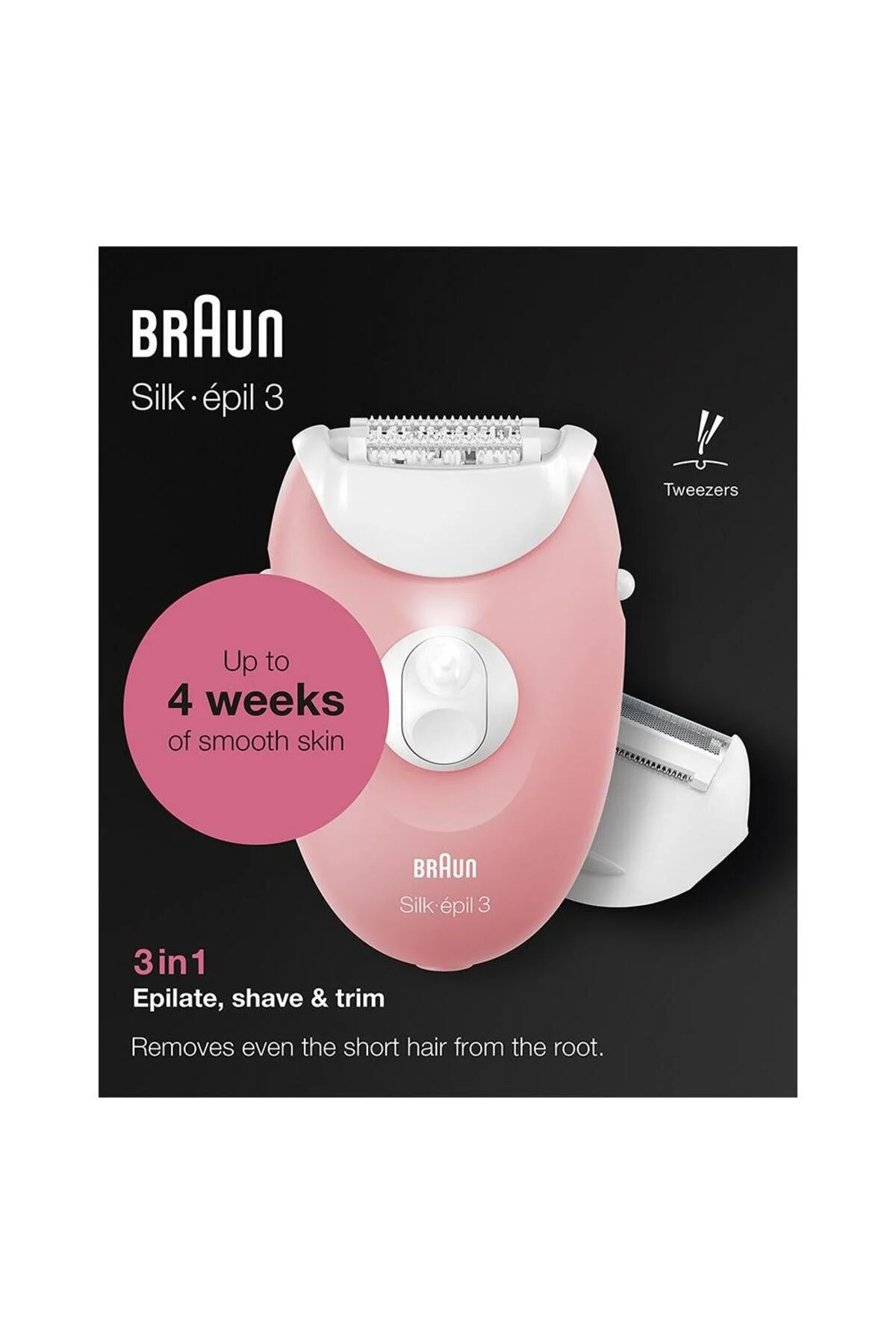 Braun Silk-épil 3 3277 Smartlight, 2 Hız Ayarı, Kablolu Epilatör / Pembe